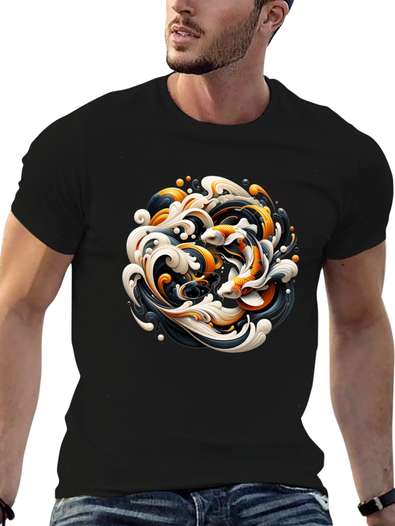 Koi Fish Graphic Tee - Black