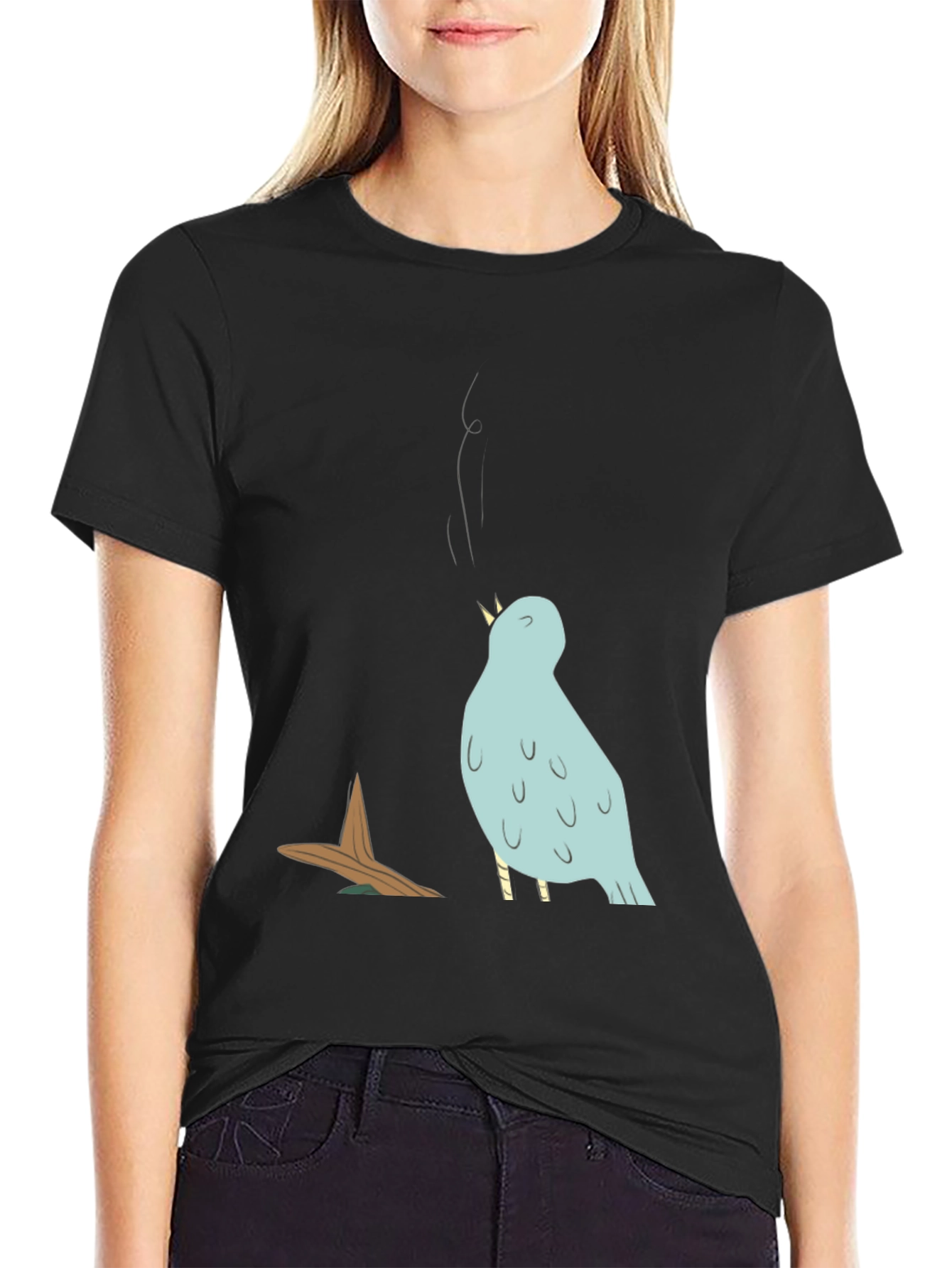 Cartoon Bird T-Shirt - Black Graphic Tee