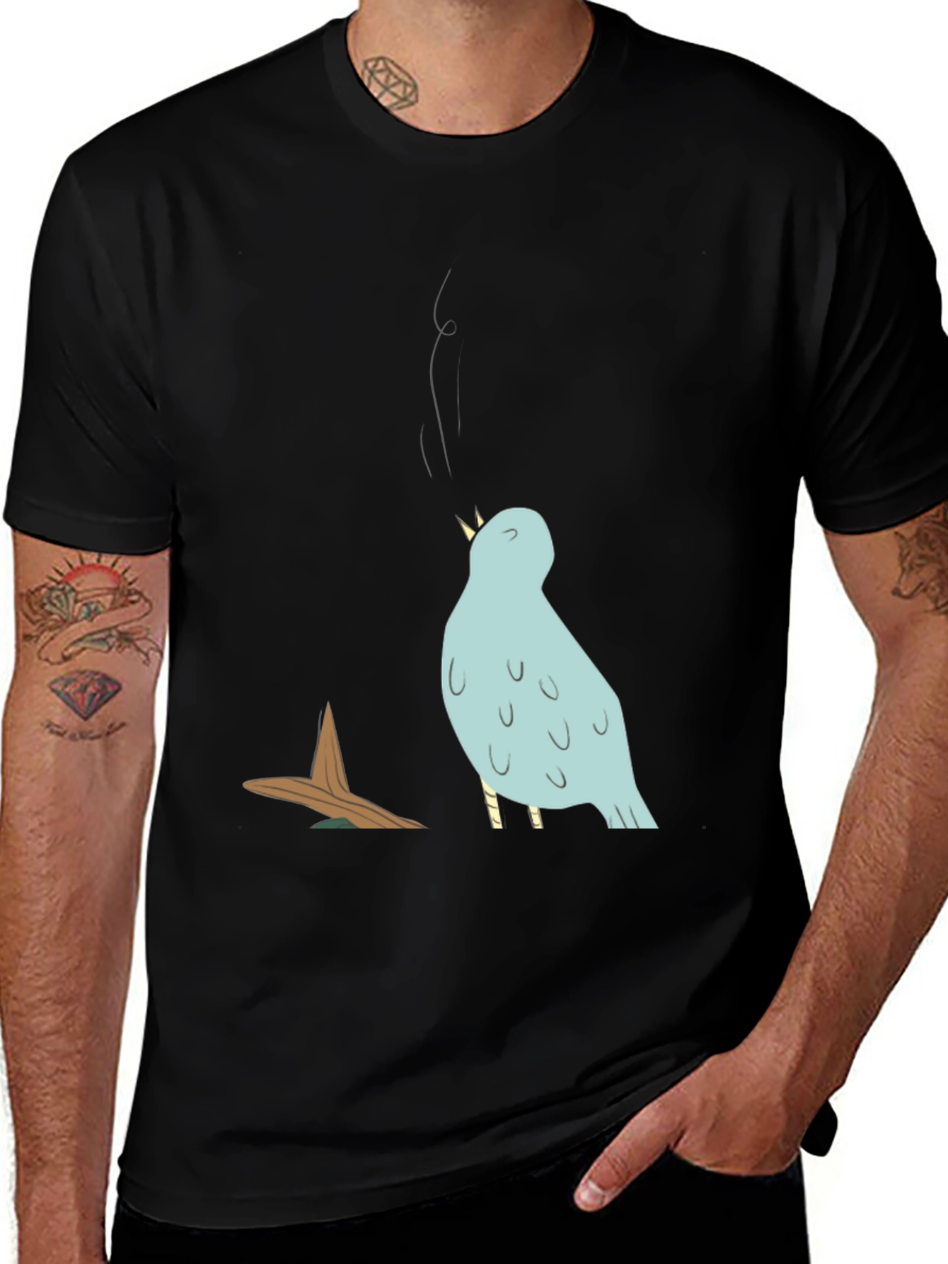 Cartoon Bird T-Shirt - Black Graphic Tee