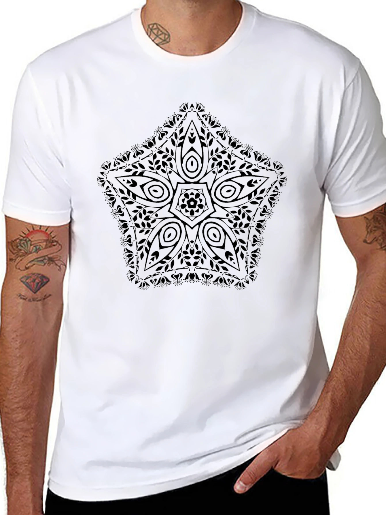 Black Star Mandala Graphic Tee - Casual Style