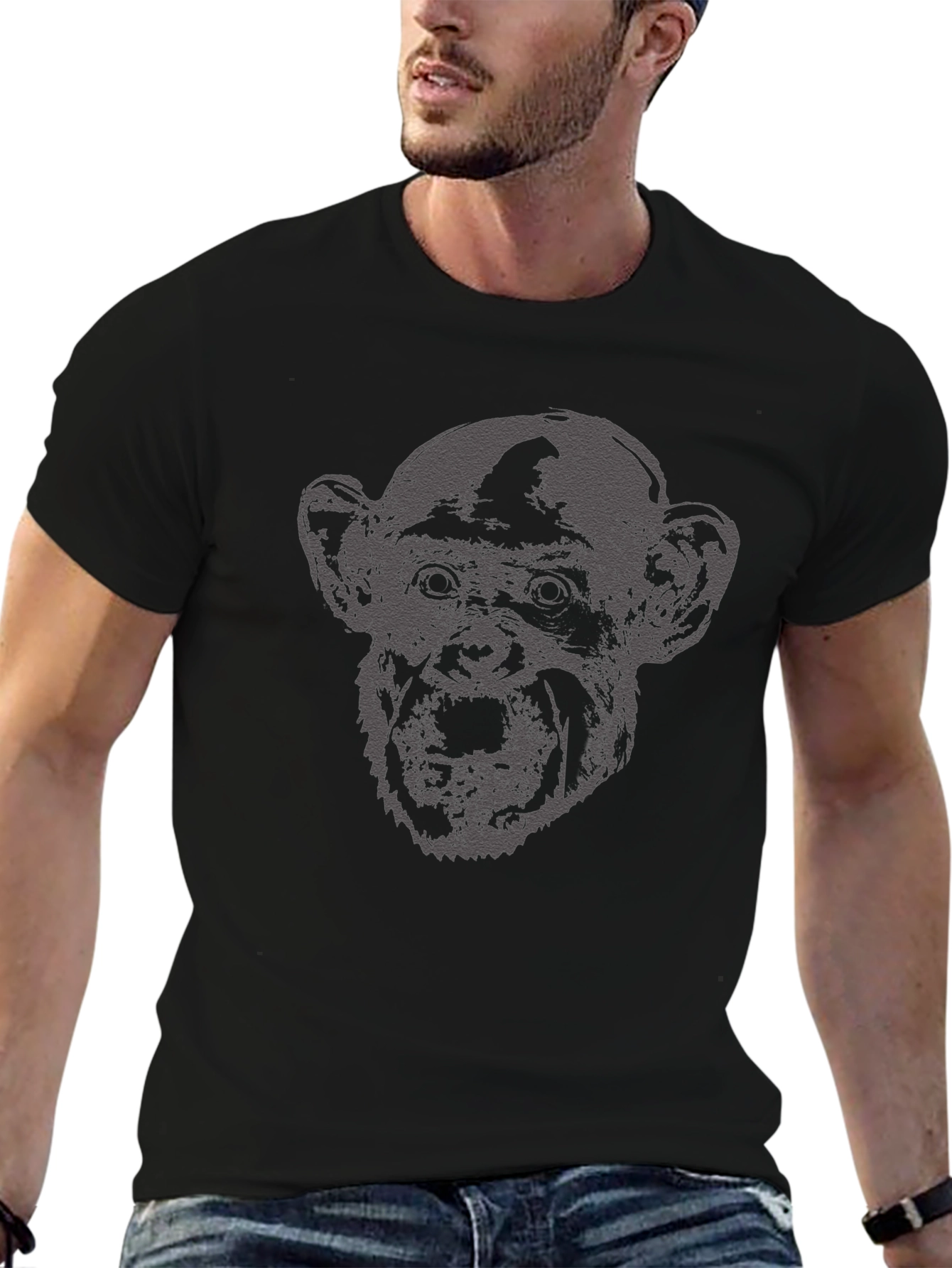 Monkey Graphic Print Black T-Shirt