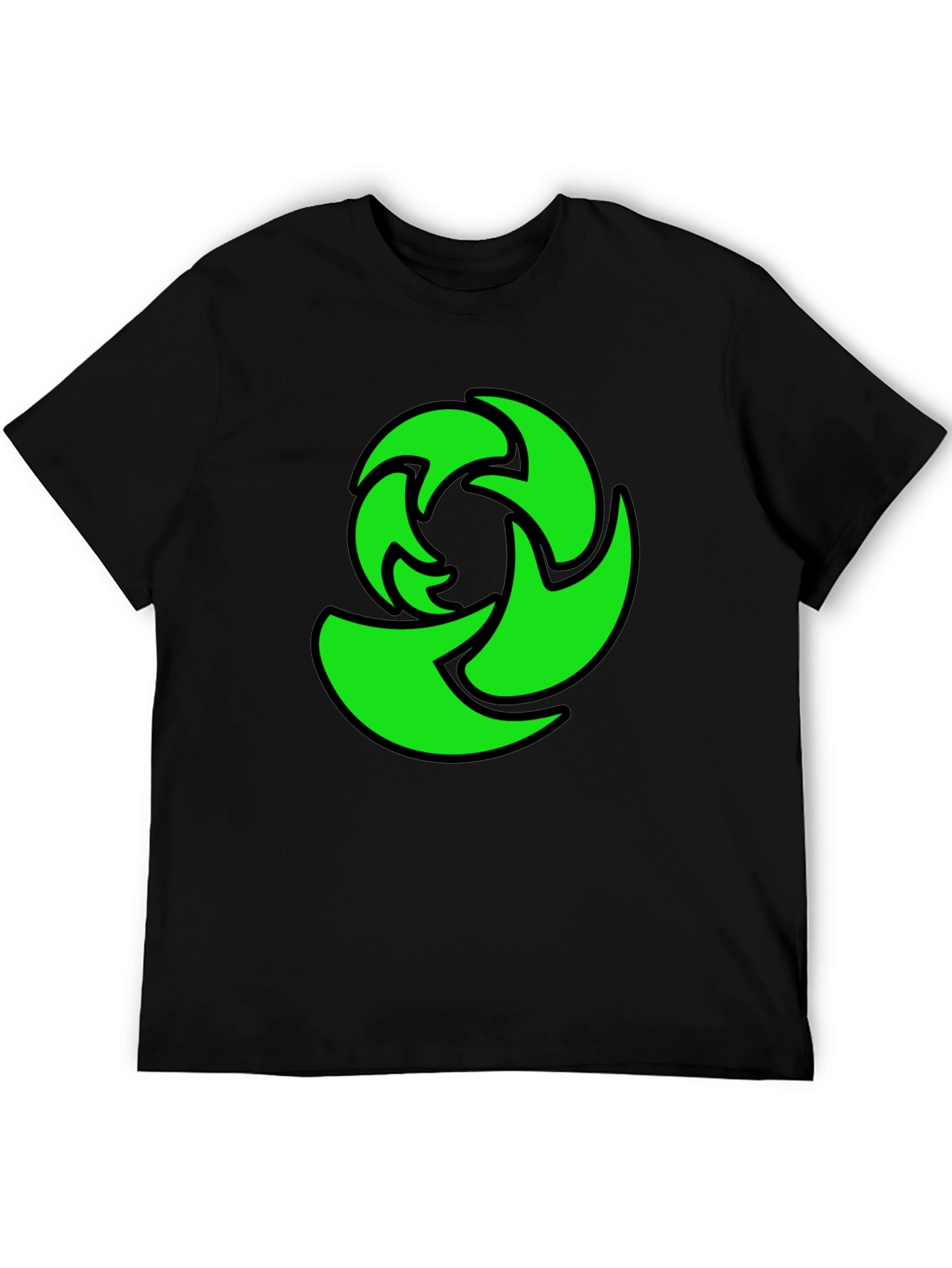 Green Graphic Print Black T-Shirt