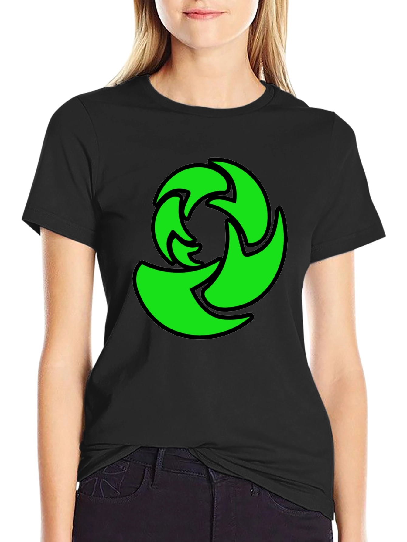 Green Graphic Print Black T-Shirt