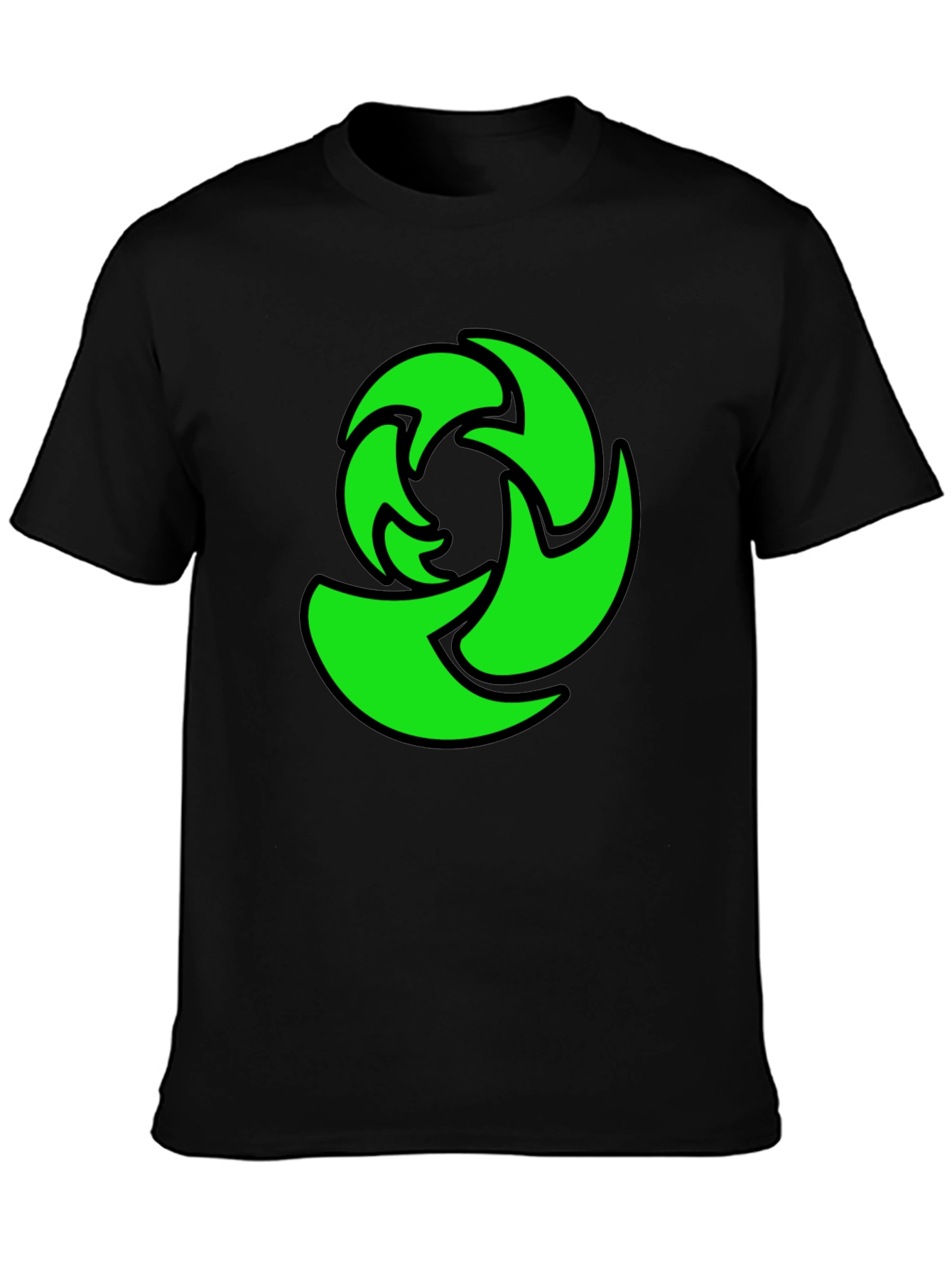 Green Graphic Print Black T-Shirt