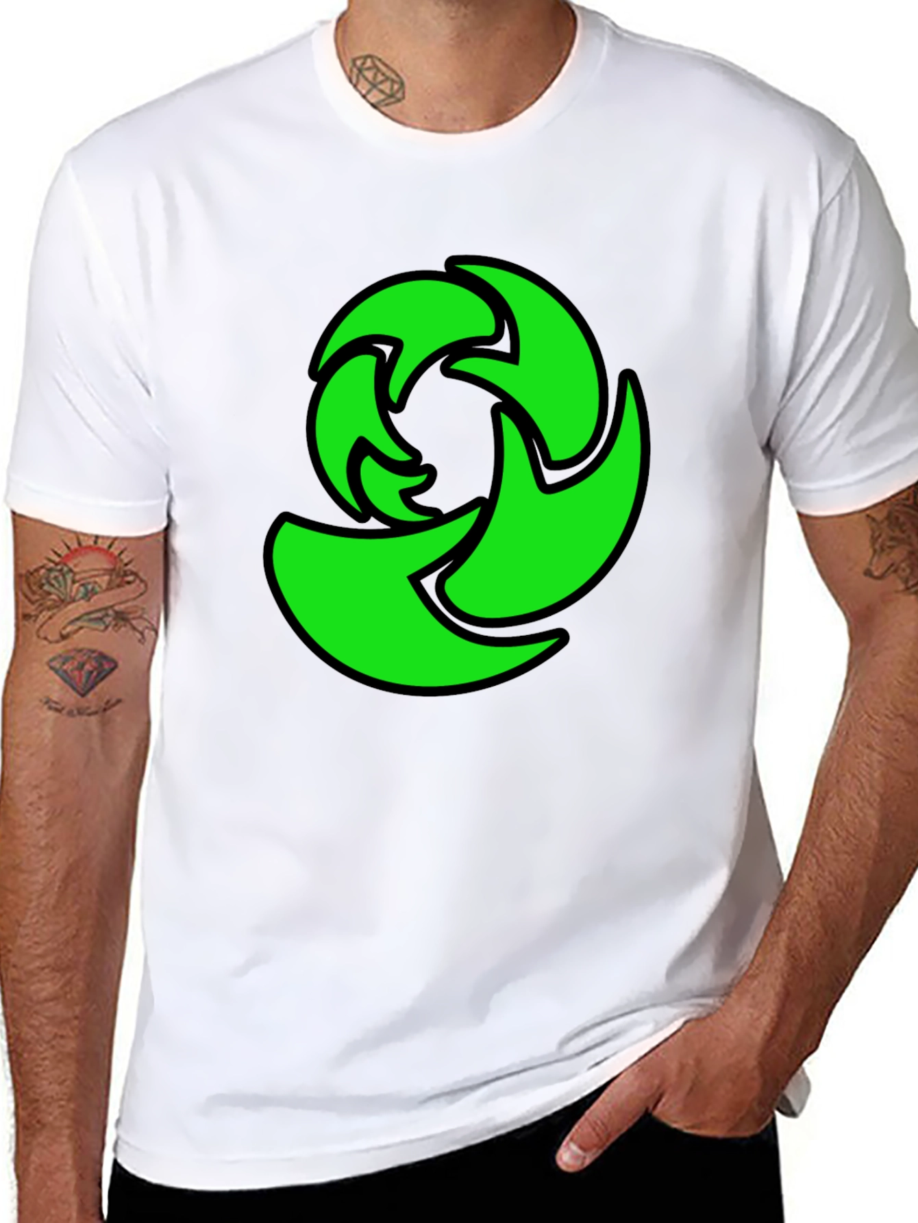 Green Graphic Print Black T-Shirt