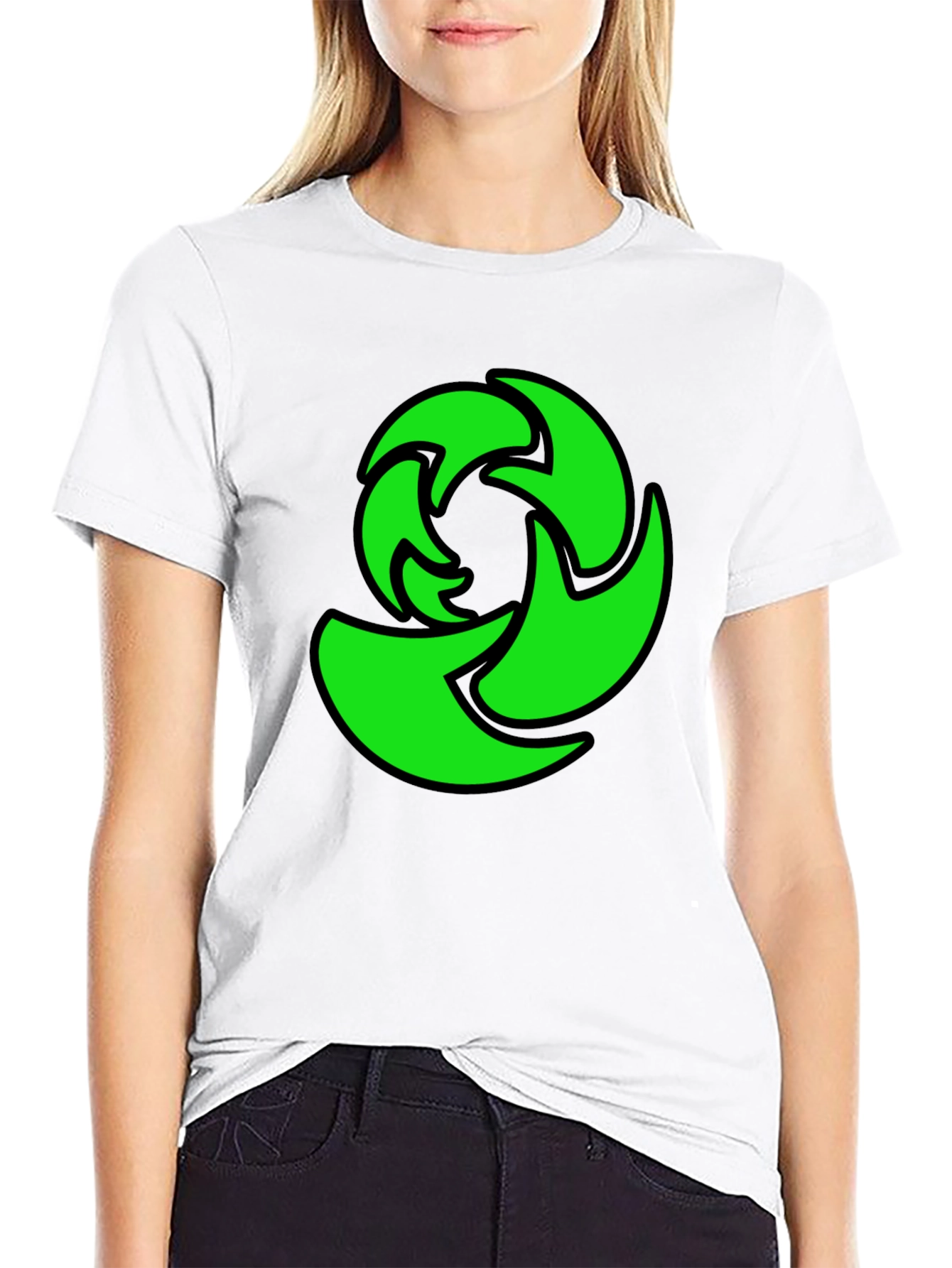 Green Graphic Print Black T-Shirt