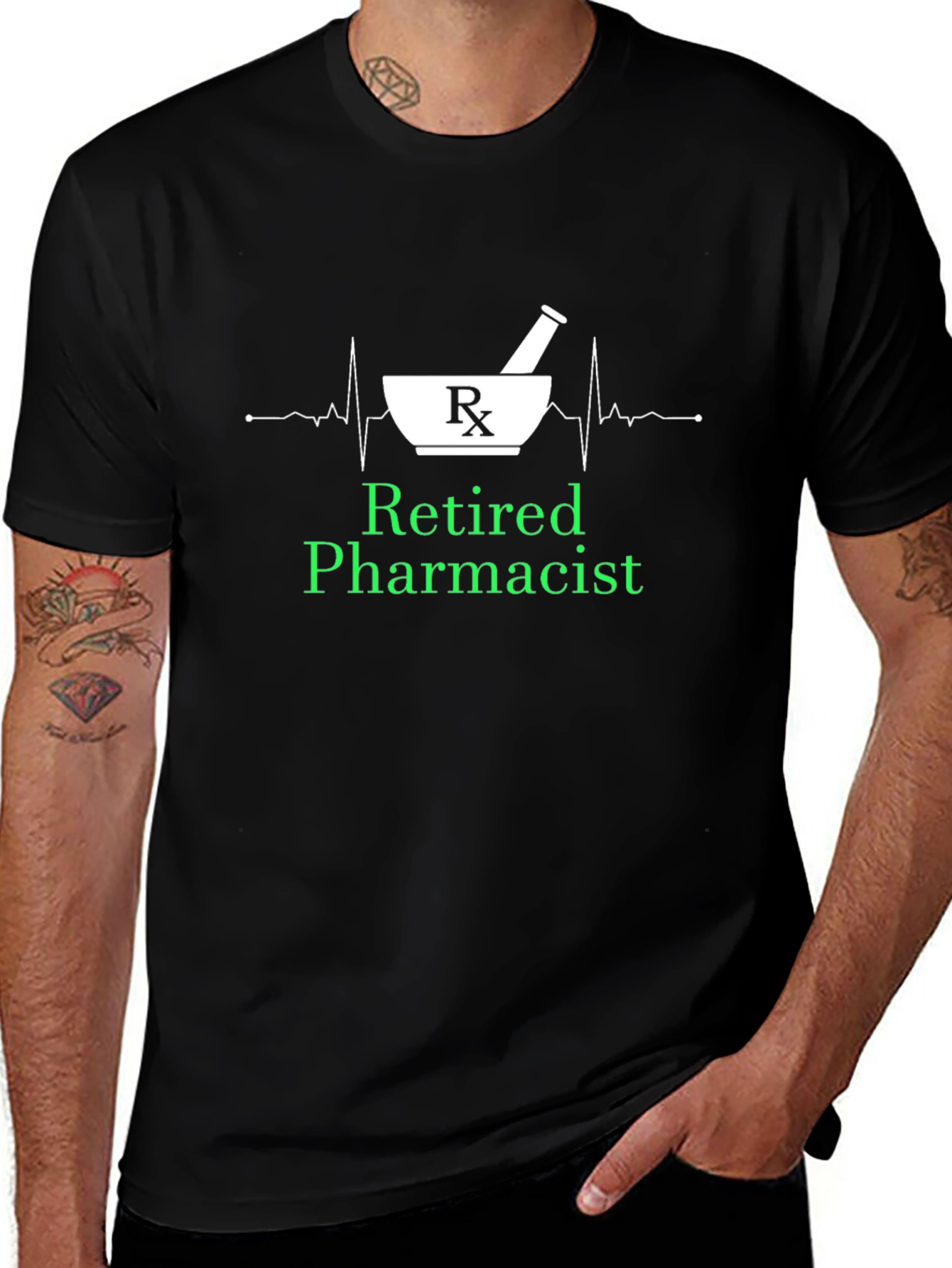 Retired Pharmacist Black T-Shirt Rx Design