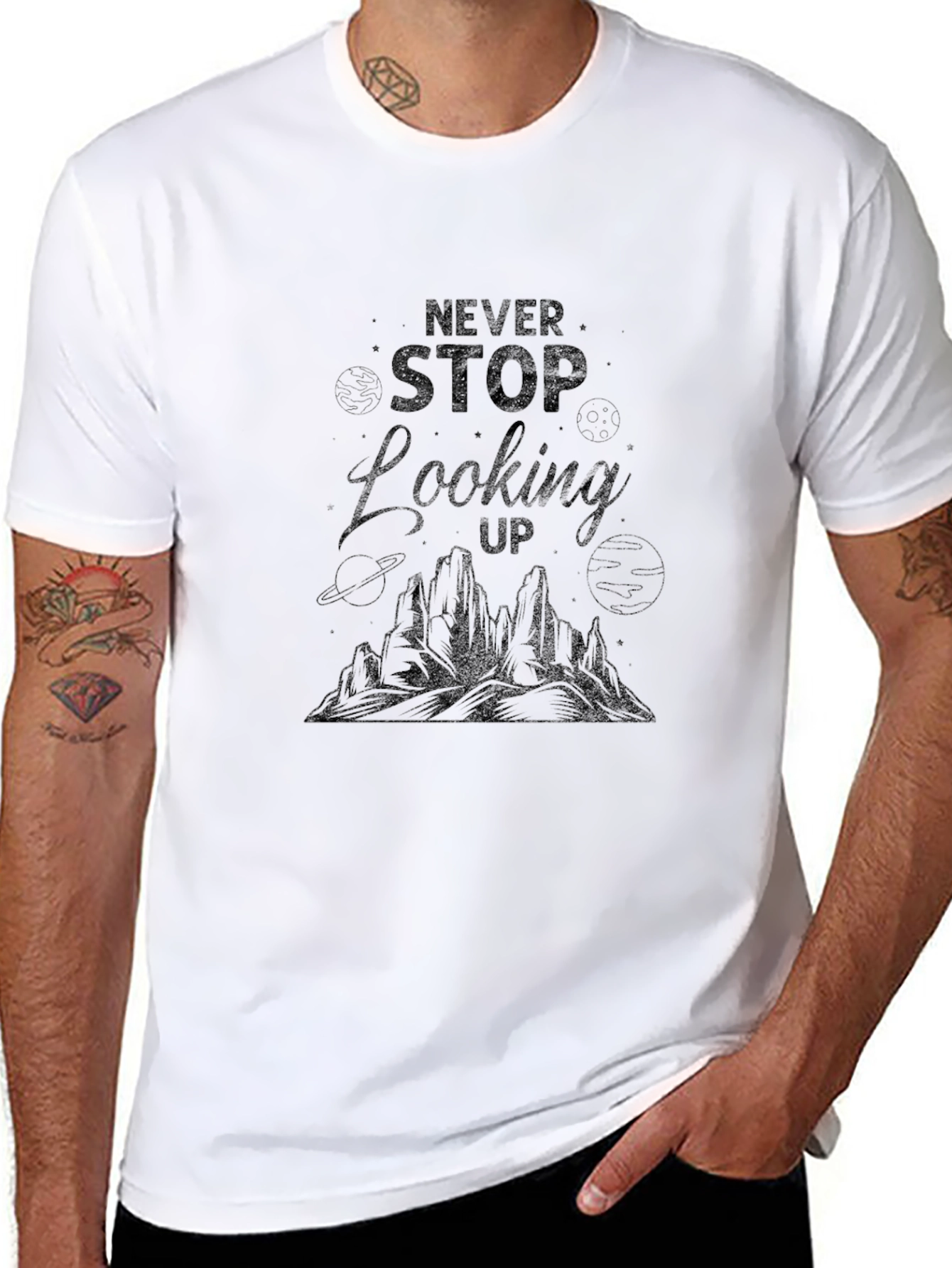 Never Stop Looking Up Graphic Tee - Black
