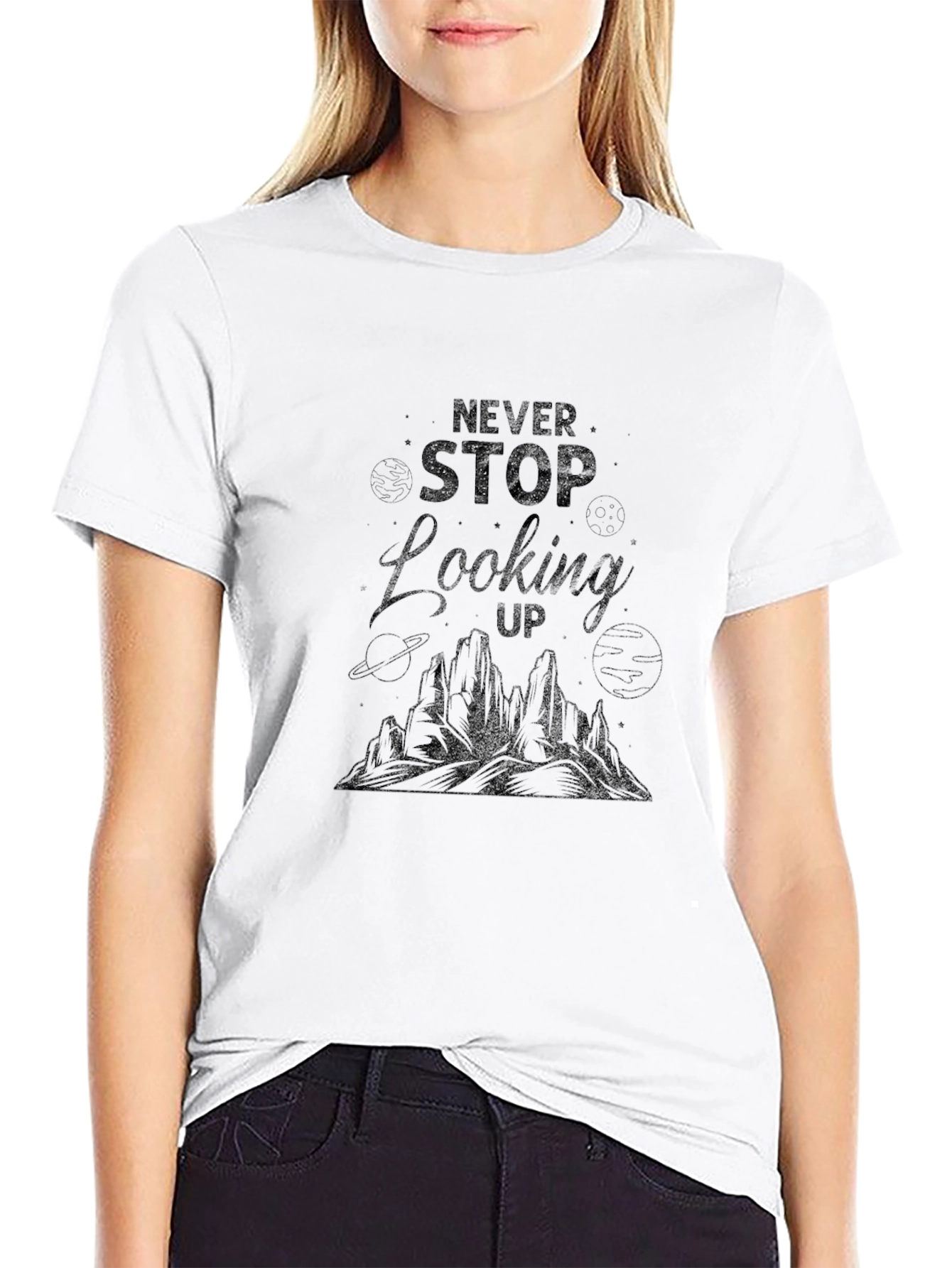 Never Stop Looking Up Graphic Tee - Black
