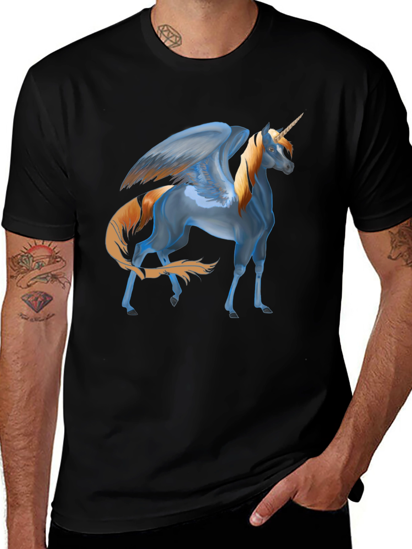 Unicorn Pegasus Graphic T-Shirt - Black