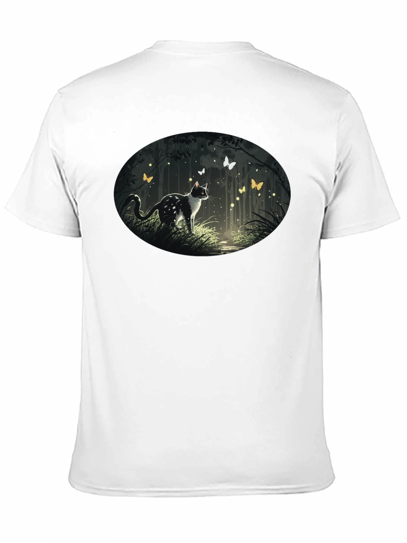 Cat & Butterfly Graphic Tee - Black Cotton T-Shirt