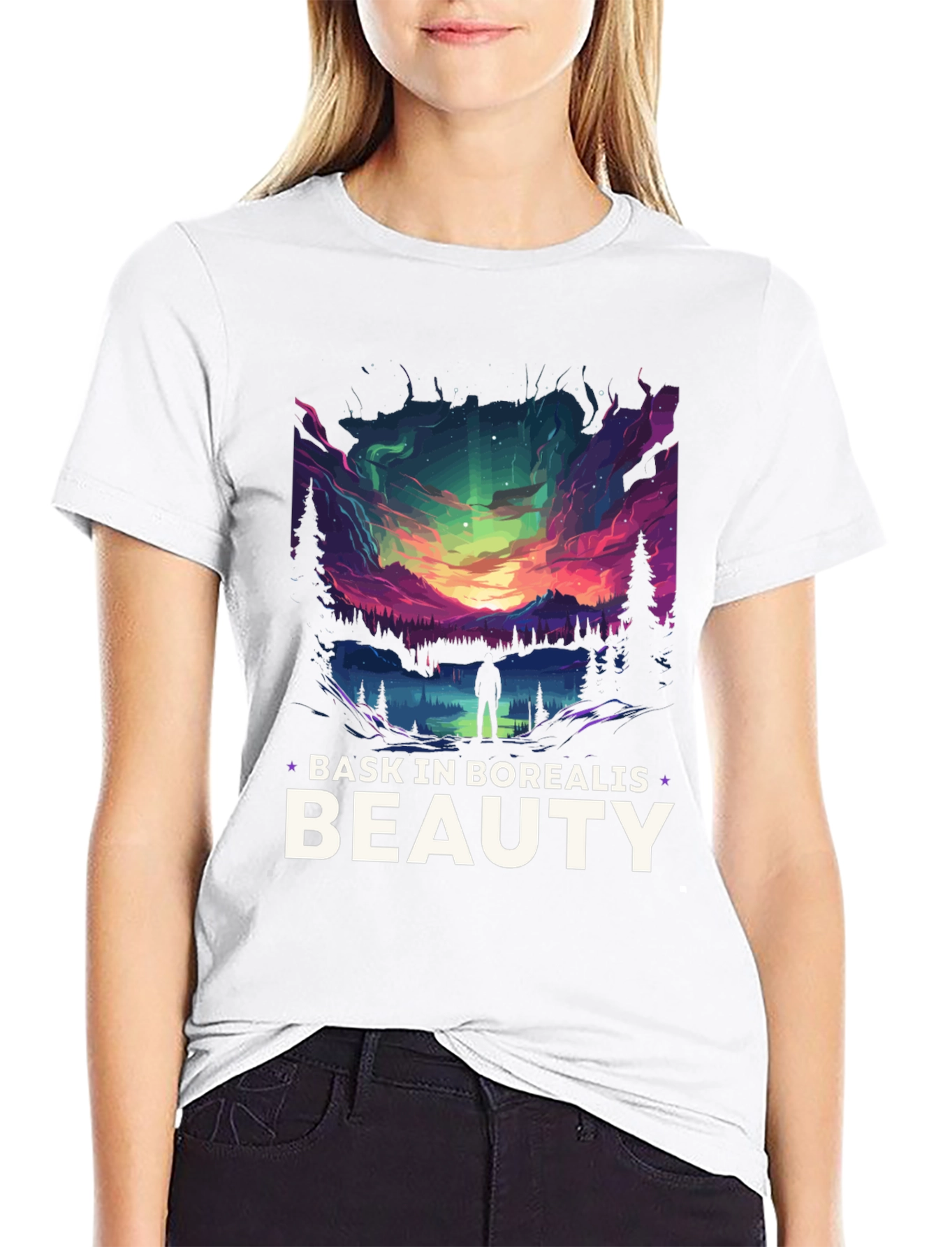 Bask in Borealis Beauty Black T-Shirt