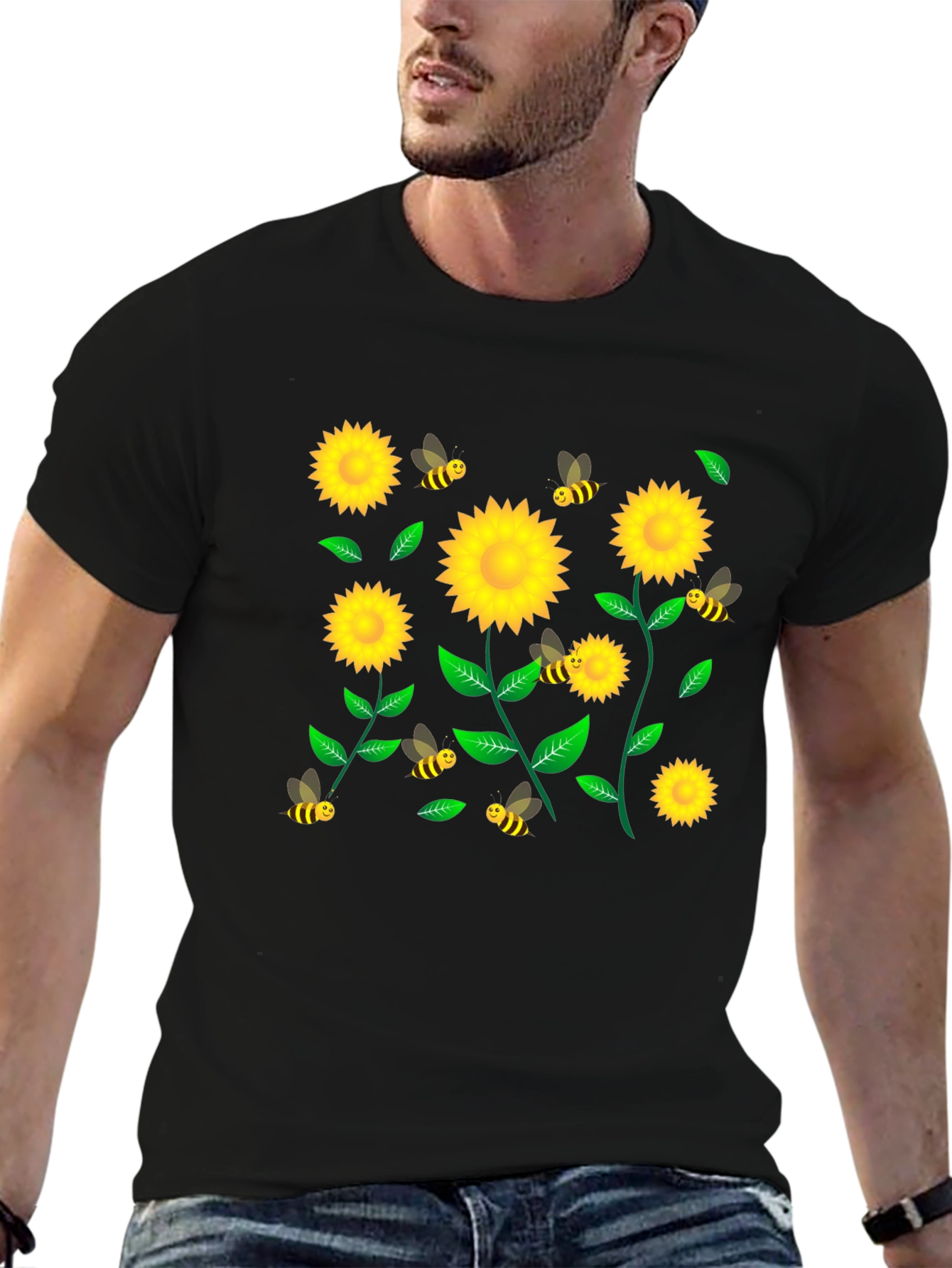 Sunflower and Bee Graphic T-Shirt
