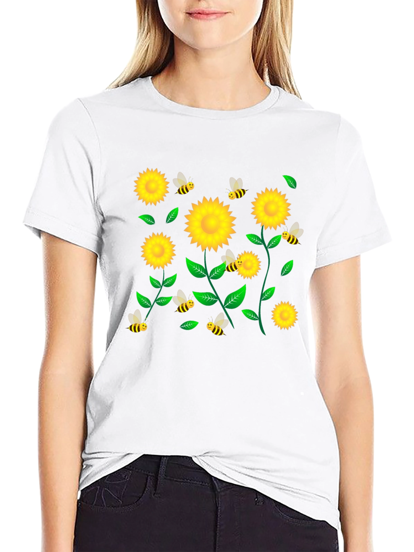 Sunflower and Bee Graphic T-Shirt