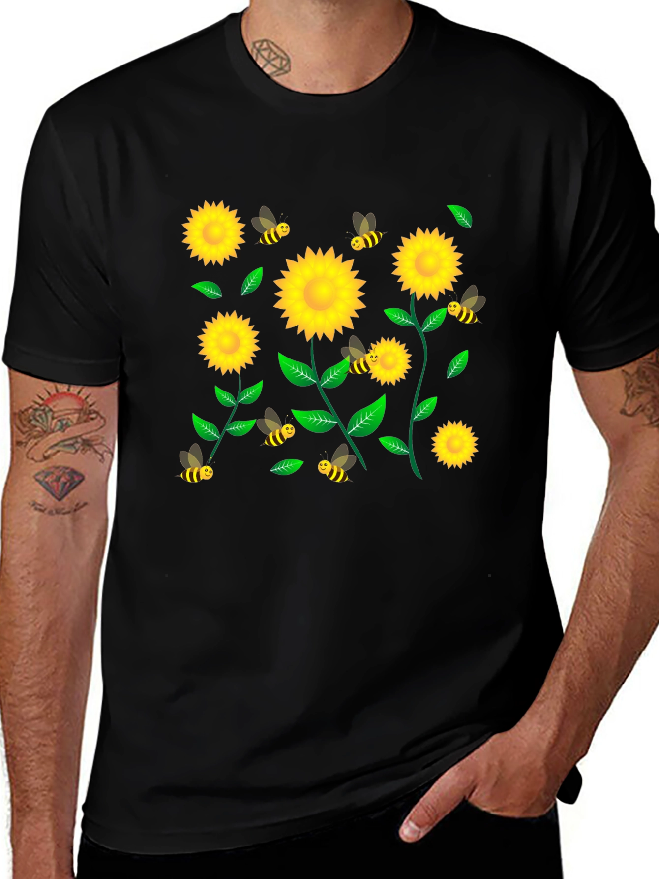 Sunflower and Bee Graphic T-Shirt