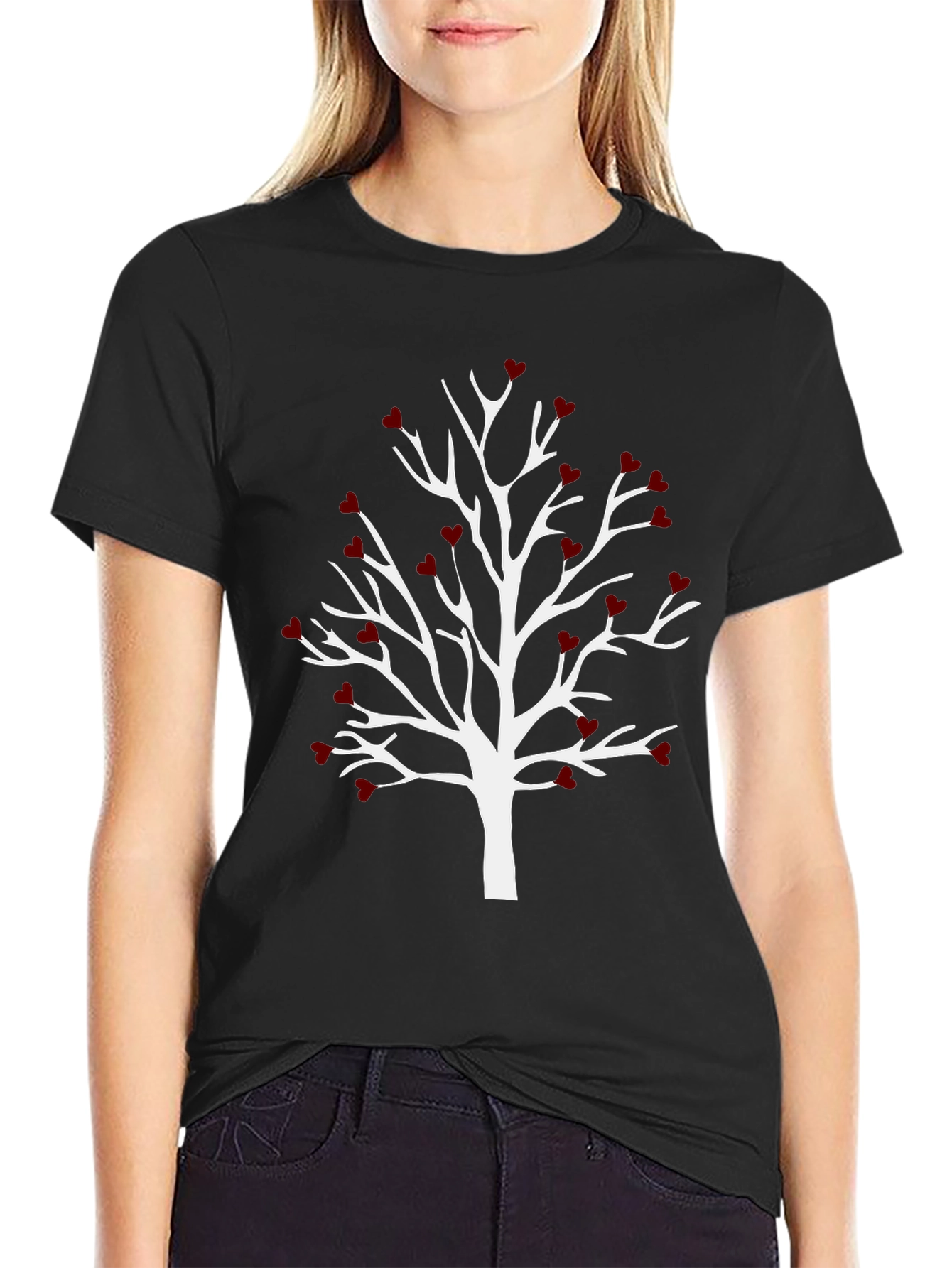 Heart Tree Graphic Tee - Black Casual T-Shirt
