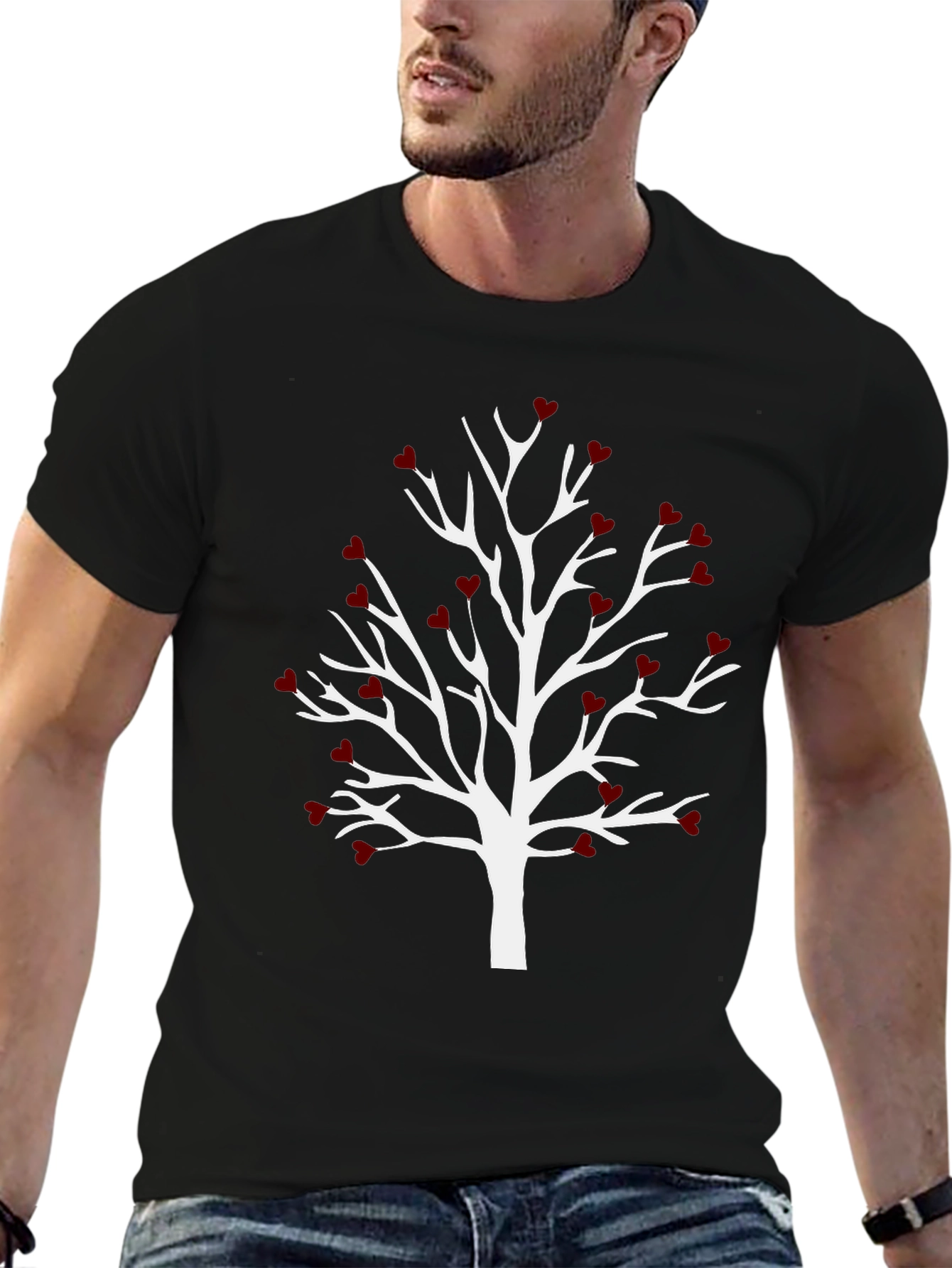 Heart Tree Graphic Tee - Black Casual T-Shirt