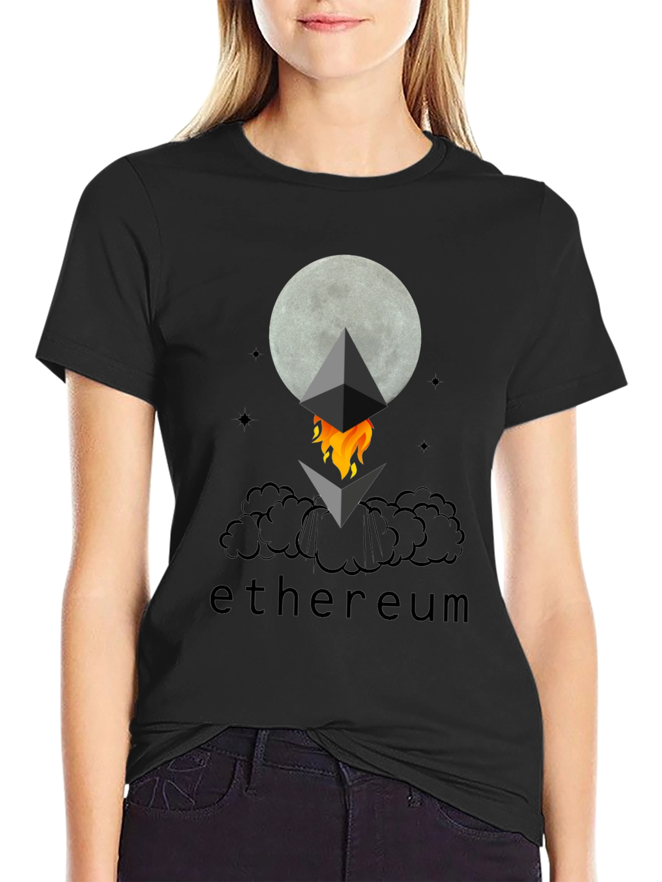 Ethereum Crypto Moon Black T-Shirt