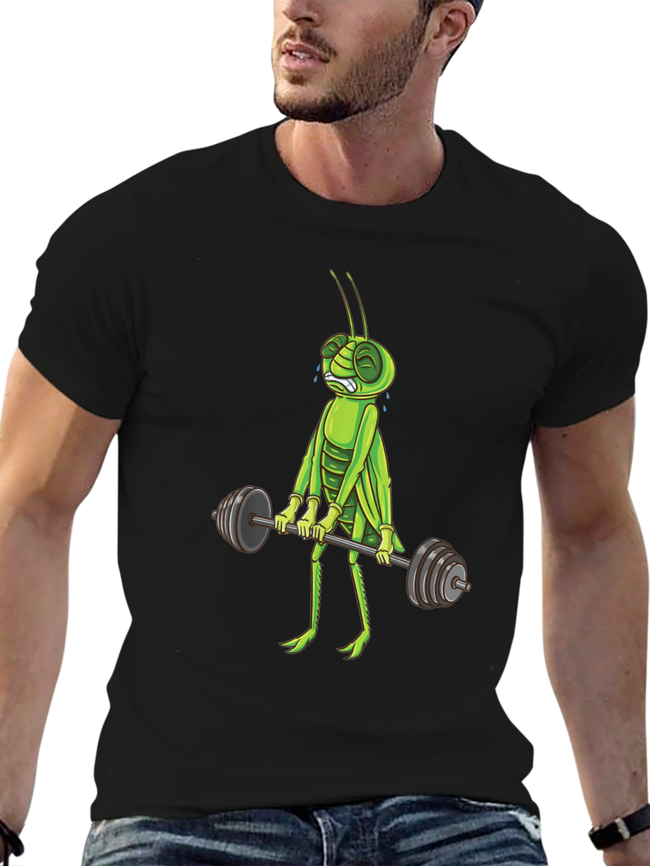 Funny Grasshopper Lifting Weights Graphic T-Shirt