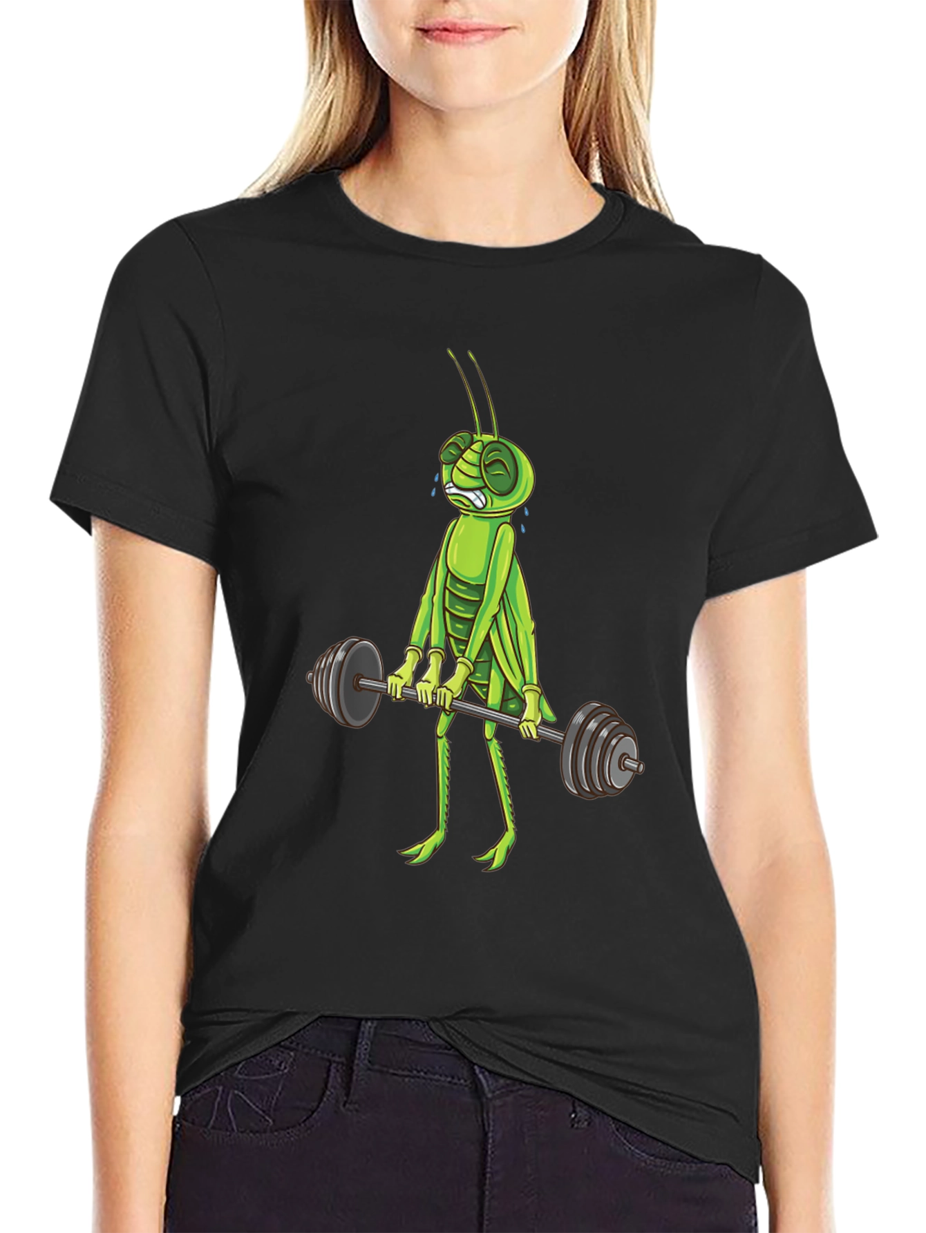 Funny Grasshopper Lifting Weights Graphic T-Shirt