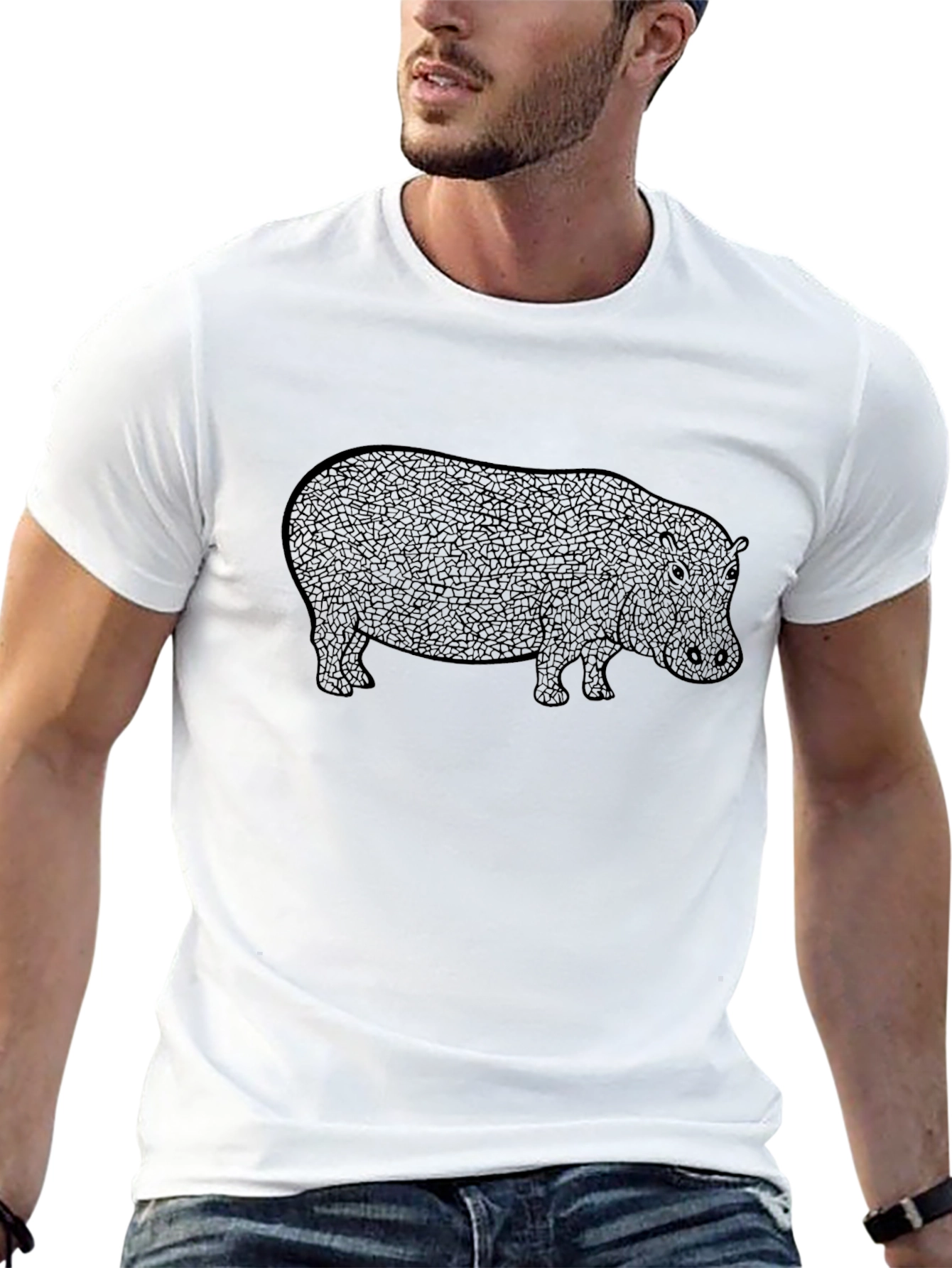 Black Hippo Graphic T-Shirt - Casual Style