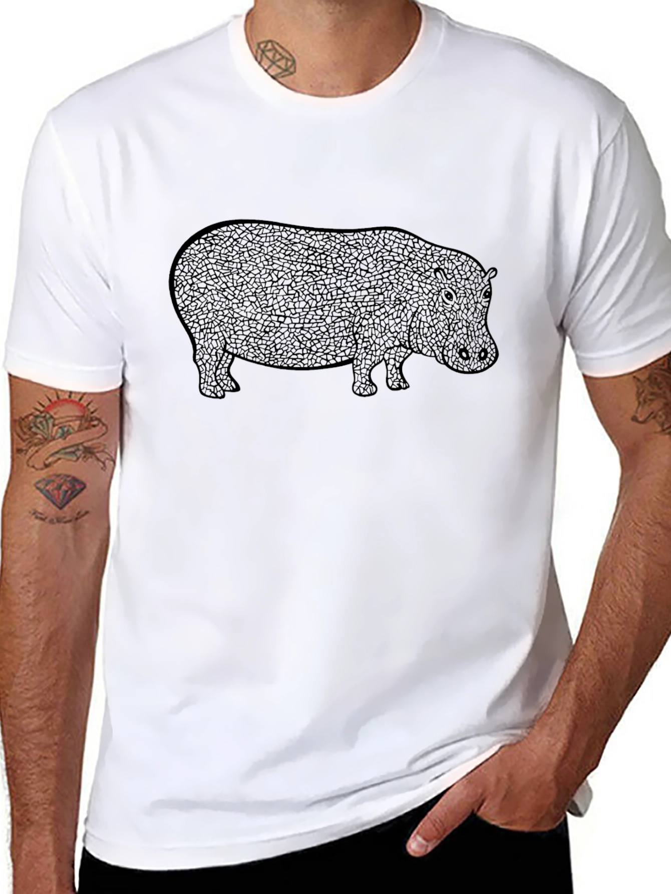 Black Hippo Graphic T-Shirt - Casual Style
