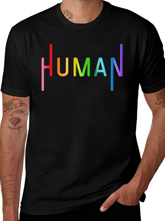 Human Pride Rainbow Text Graphic Black T-Shirt