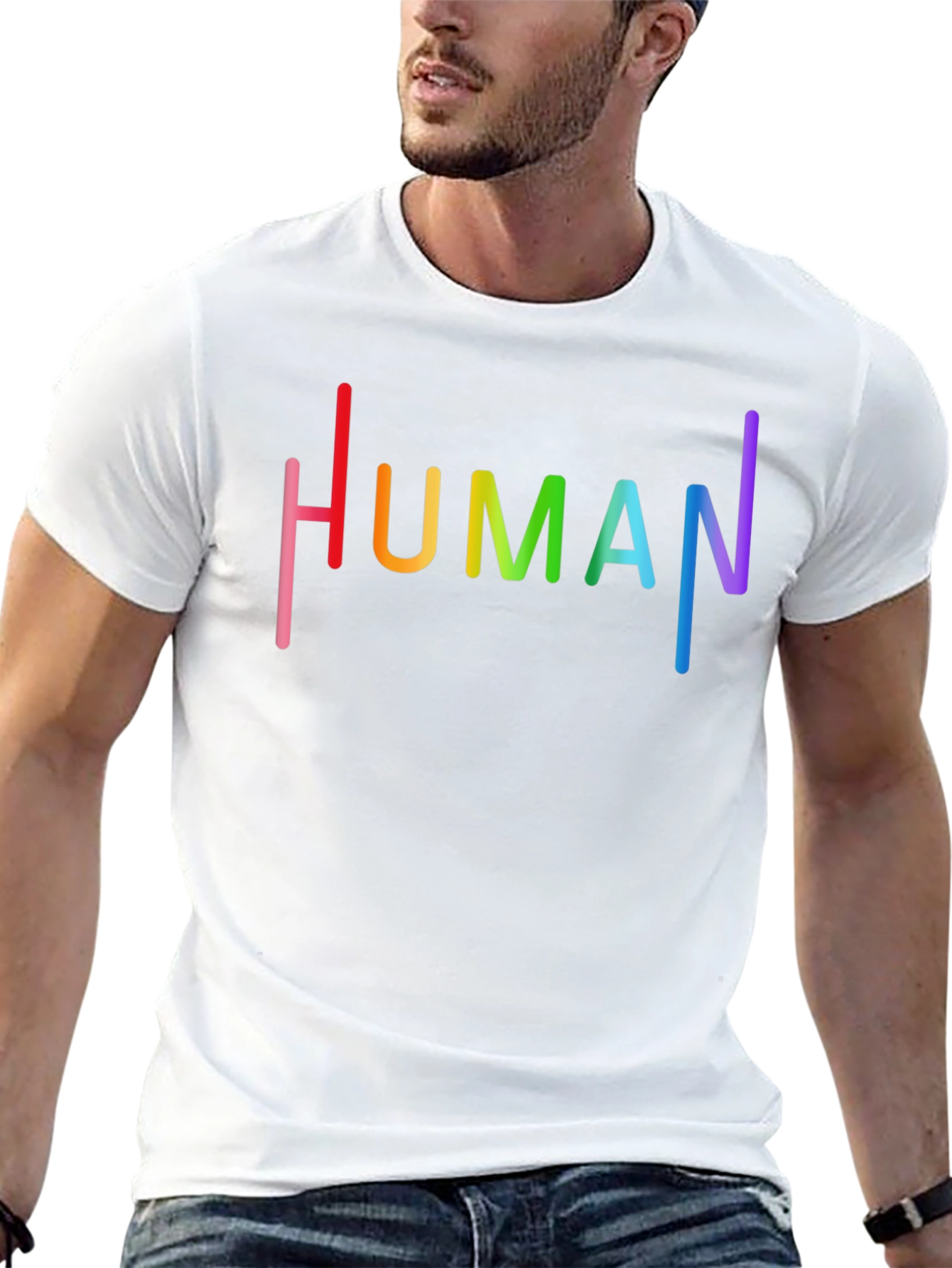 Human Pride Rainbow Text Graphic Black T-Shirt