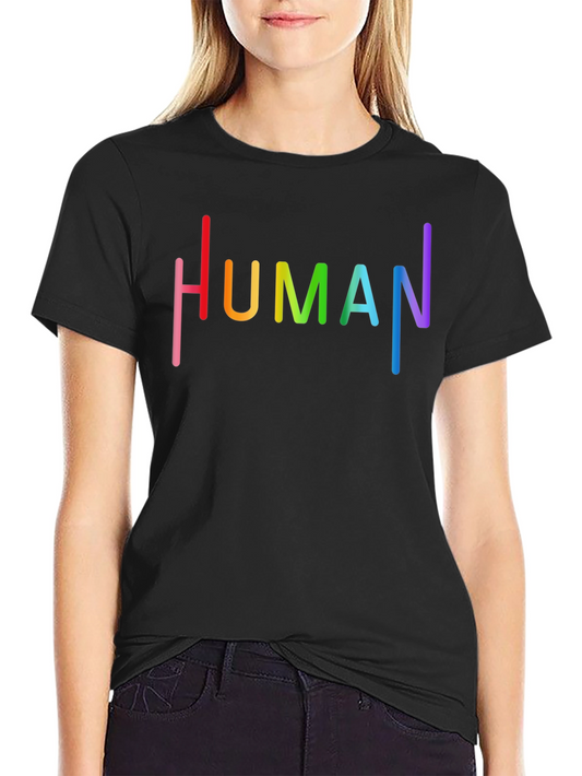 Human Pride Rainbow Text Graphic Black T-Shirt