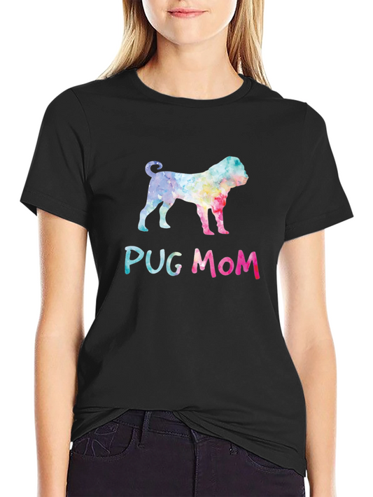 Pug Mom Watercolor Graphic T-Shirt