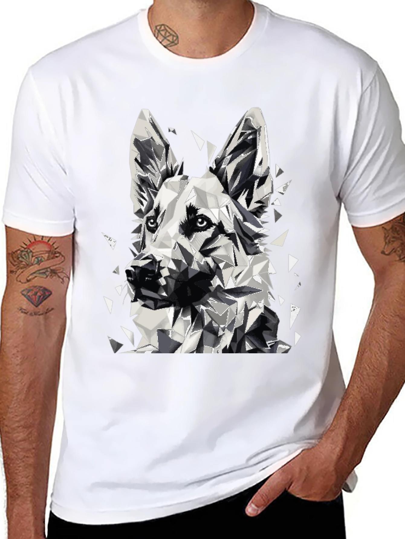 Geometric Dog Graphic T-Shirt - Black