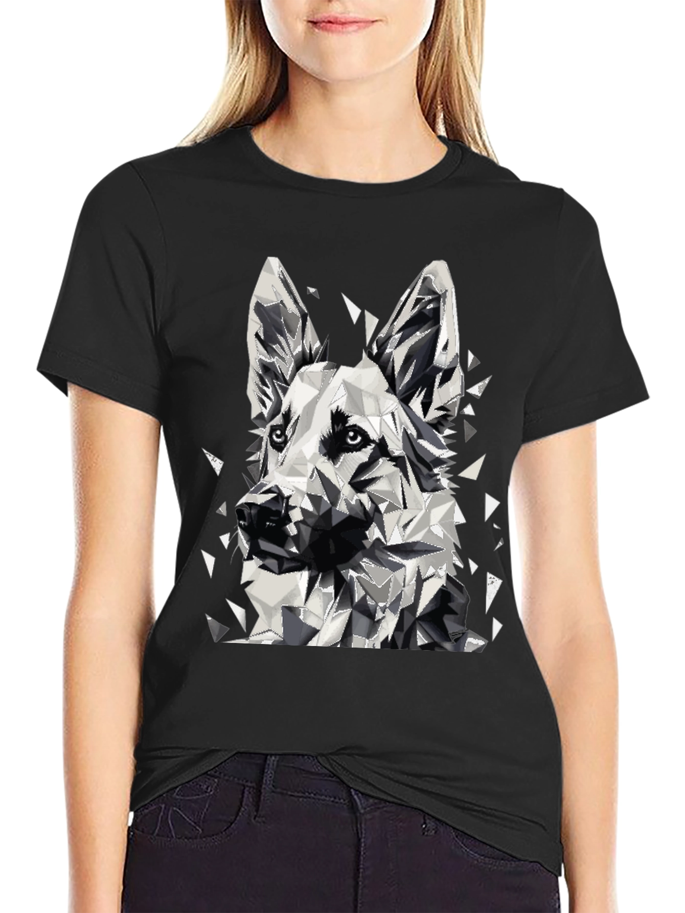 Geometric Dog Graphic T-Shirt - Black