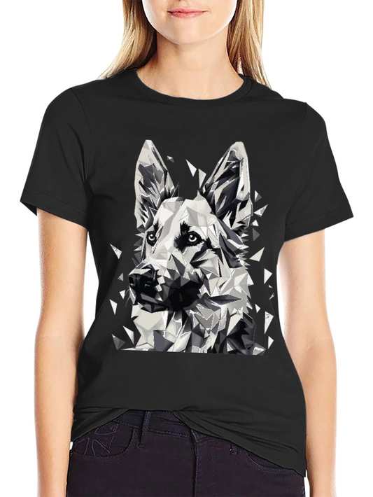 Geometric Dog Graphic T-Shirt - Black