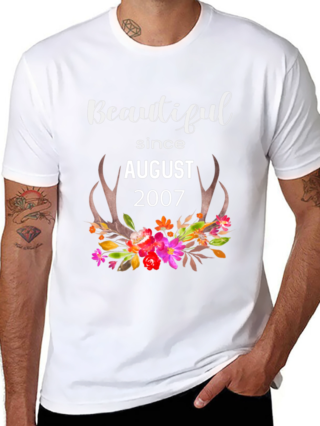 Beautiful Since August 2007 Floral Antler Shirt
