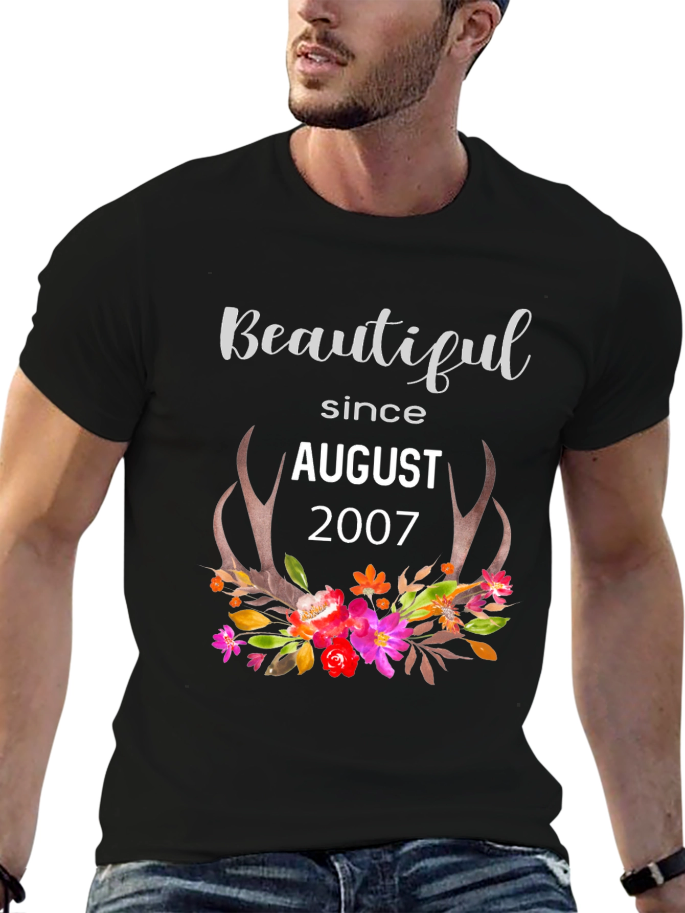 Beautiful Since August 2007 Floral Antler Shirt
