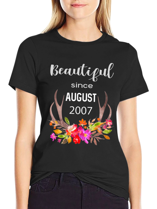 Beautiful Since August 2007 Floral Antler Shirt