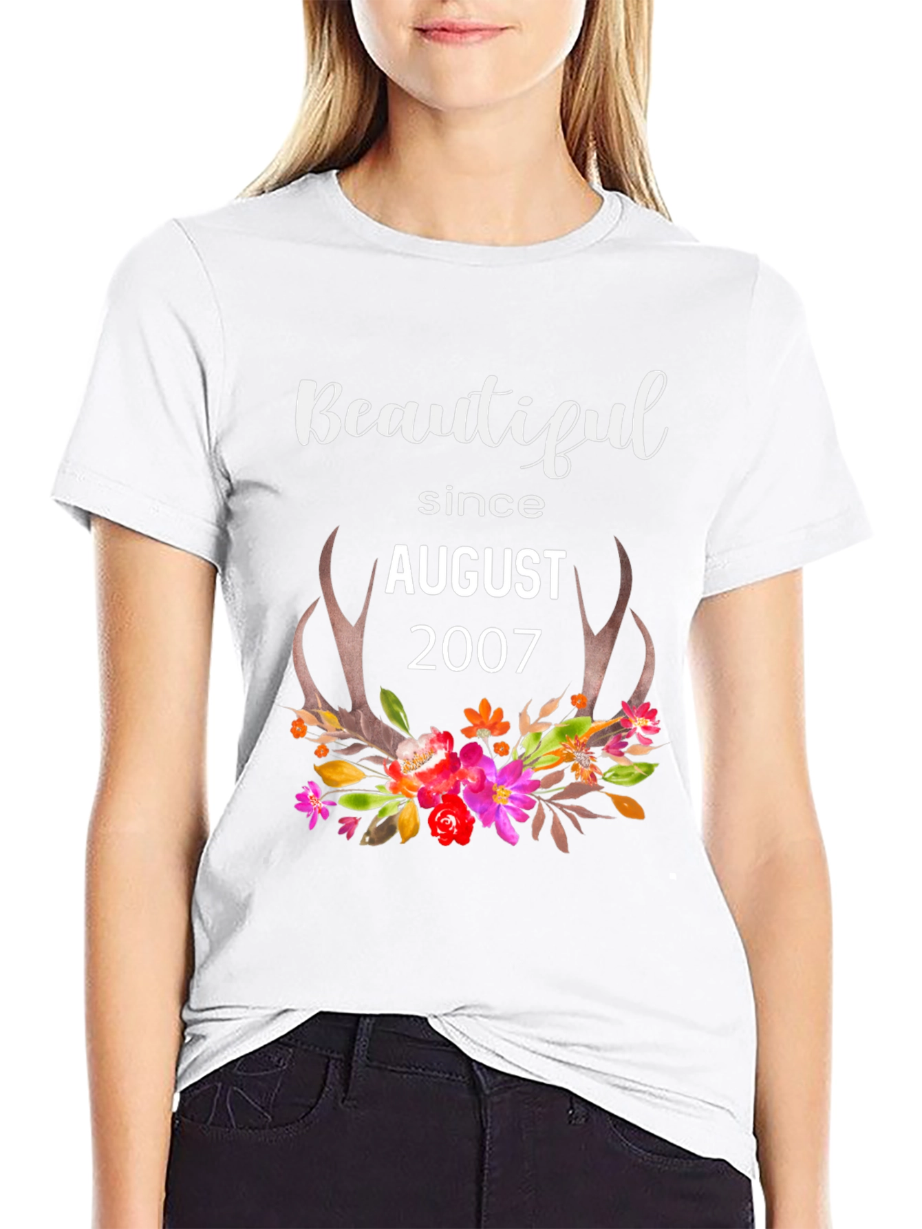 Beautiful Since August 2007 Floral Antler Shirt