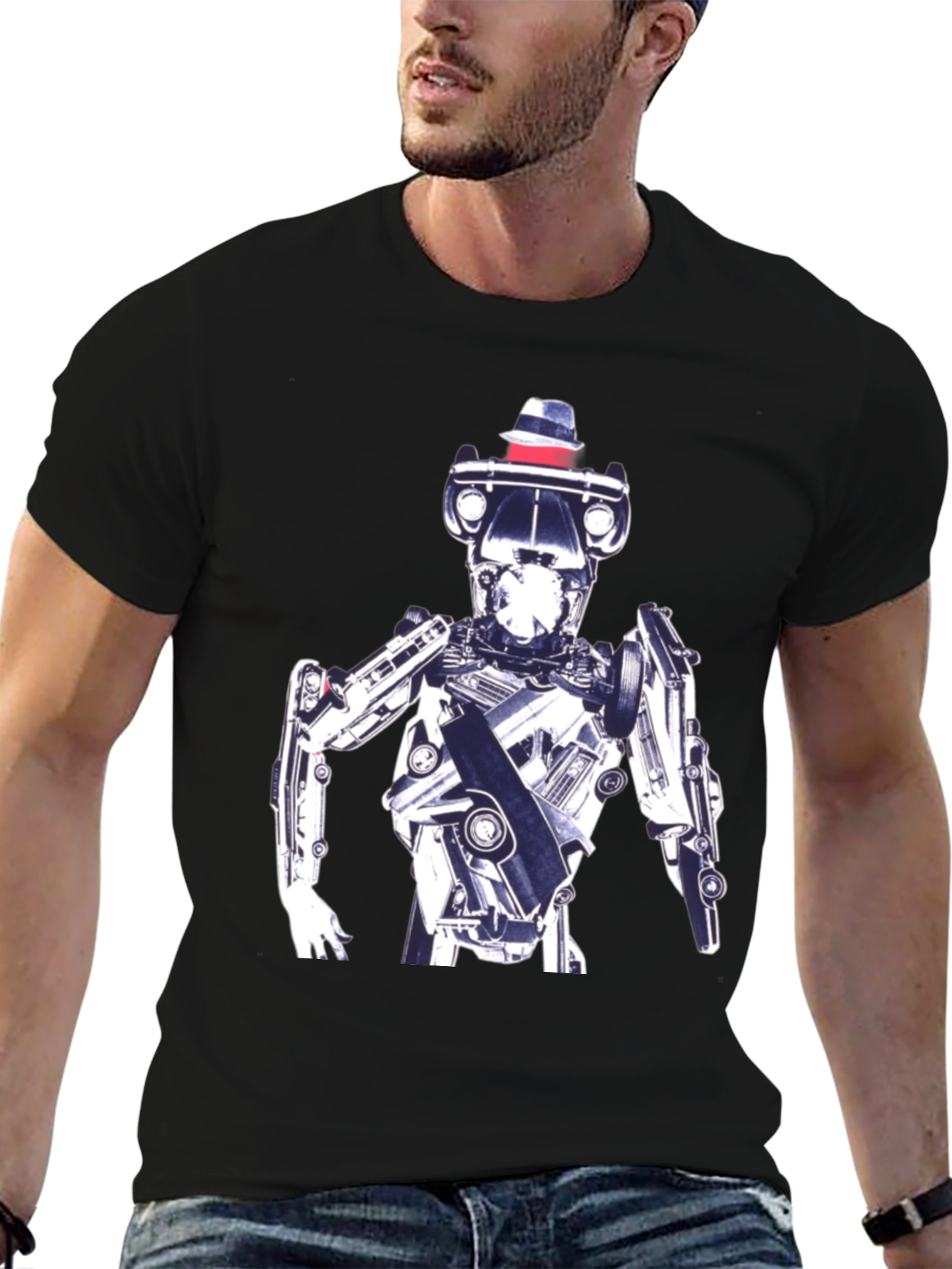 Robot in Hat Graphic Tee - Cool Sci-Fi Style