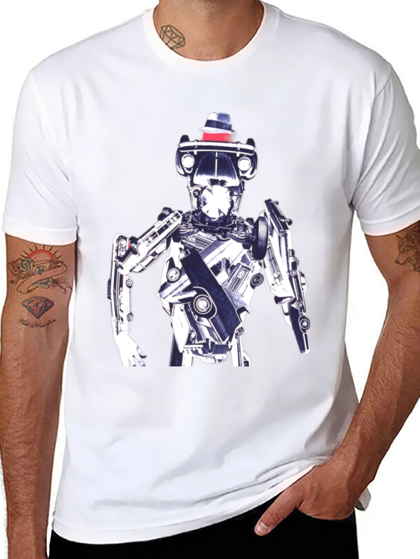 Robot in Hat Graphic Tee - Cool Sci-Fi Style