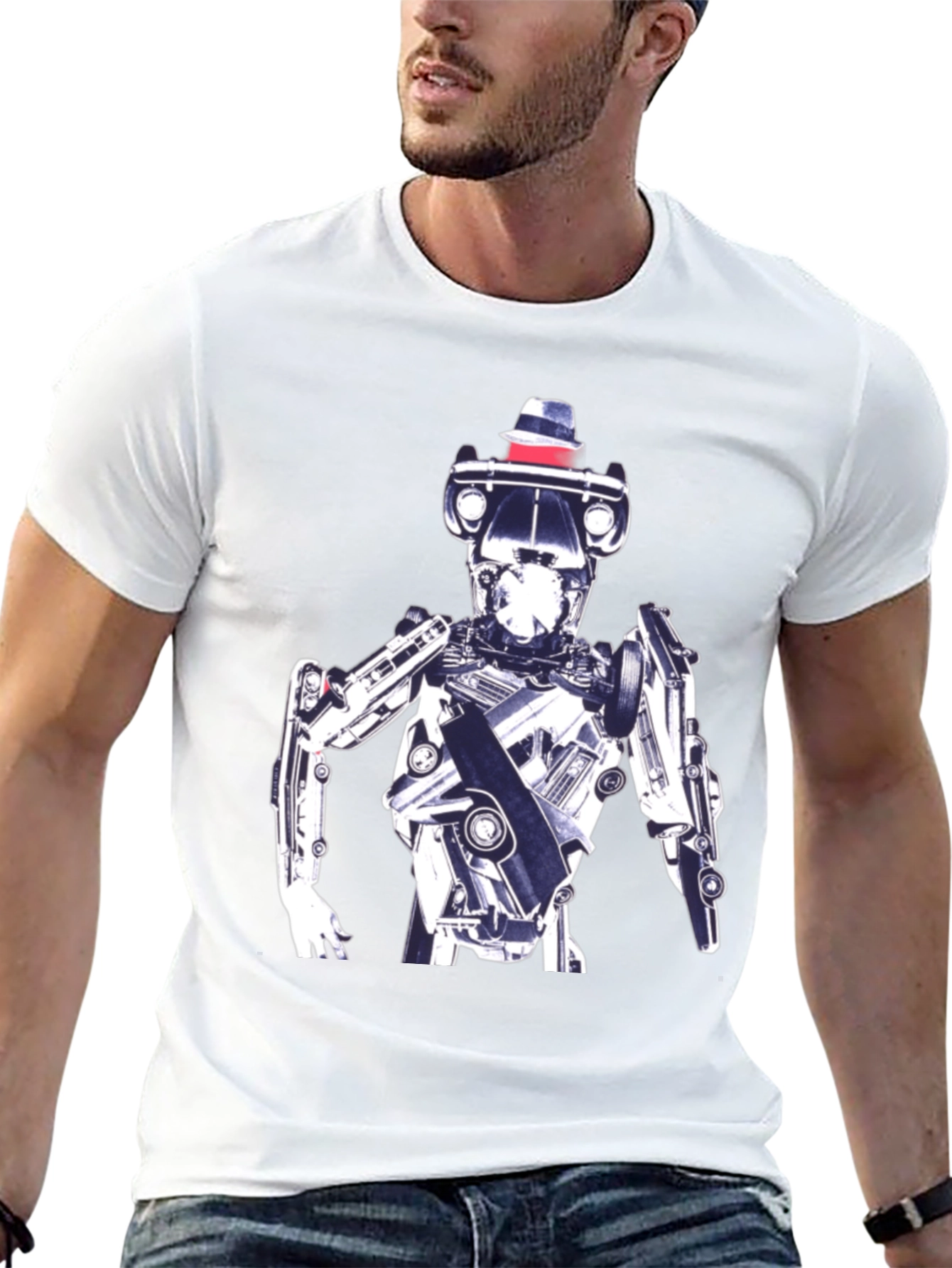 Robot in Hat Graphic Tee - Cool Sci-Fi Style