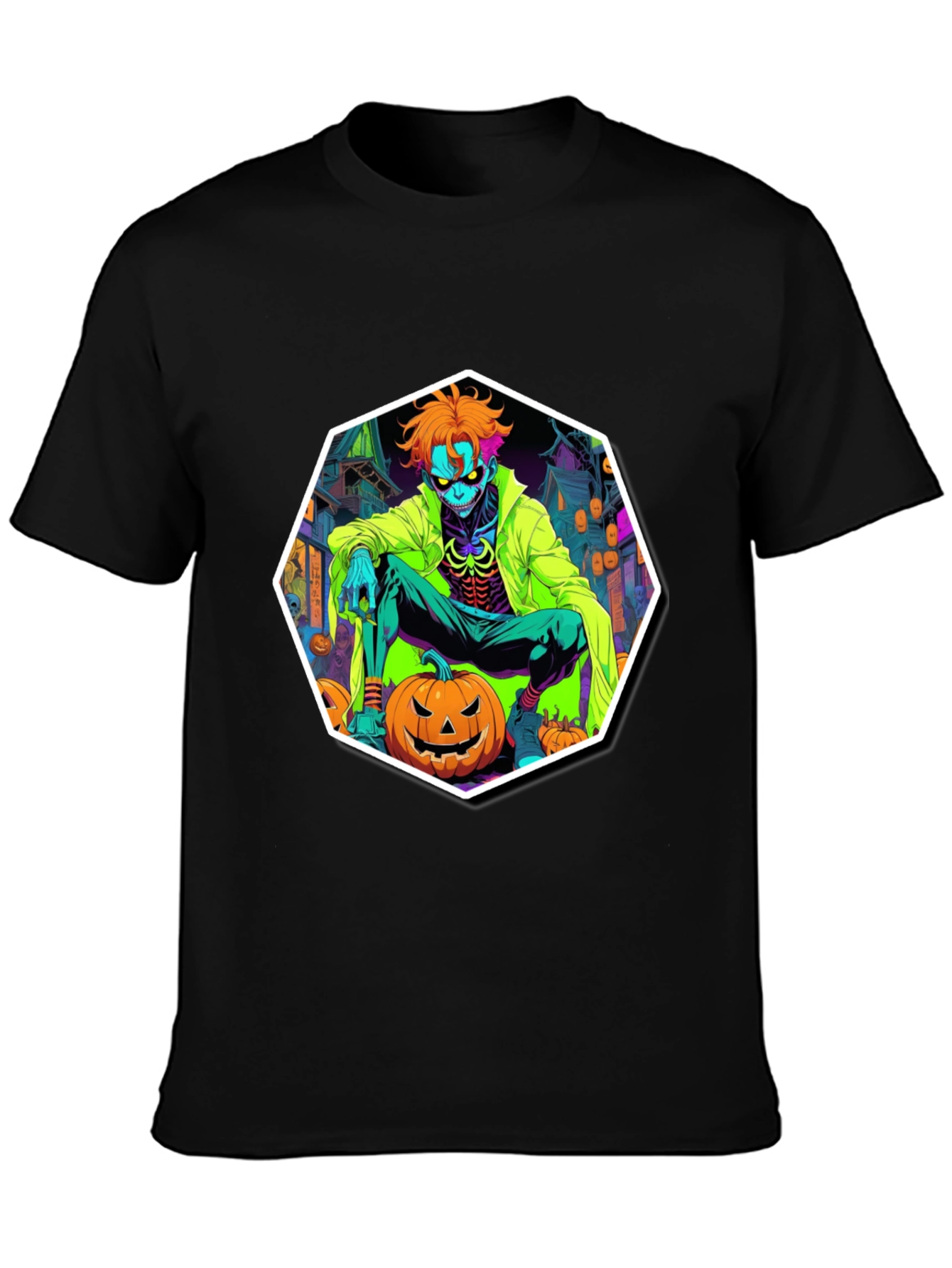 Halloween Pumpkin Zombie Graphic Tee - Black