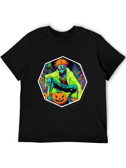Halloween Pumpkin Zombie Graphic Tee - Black