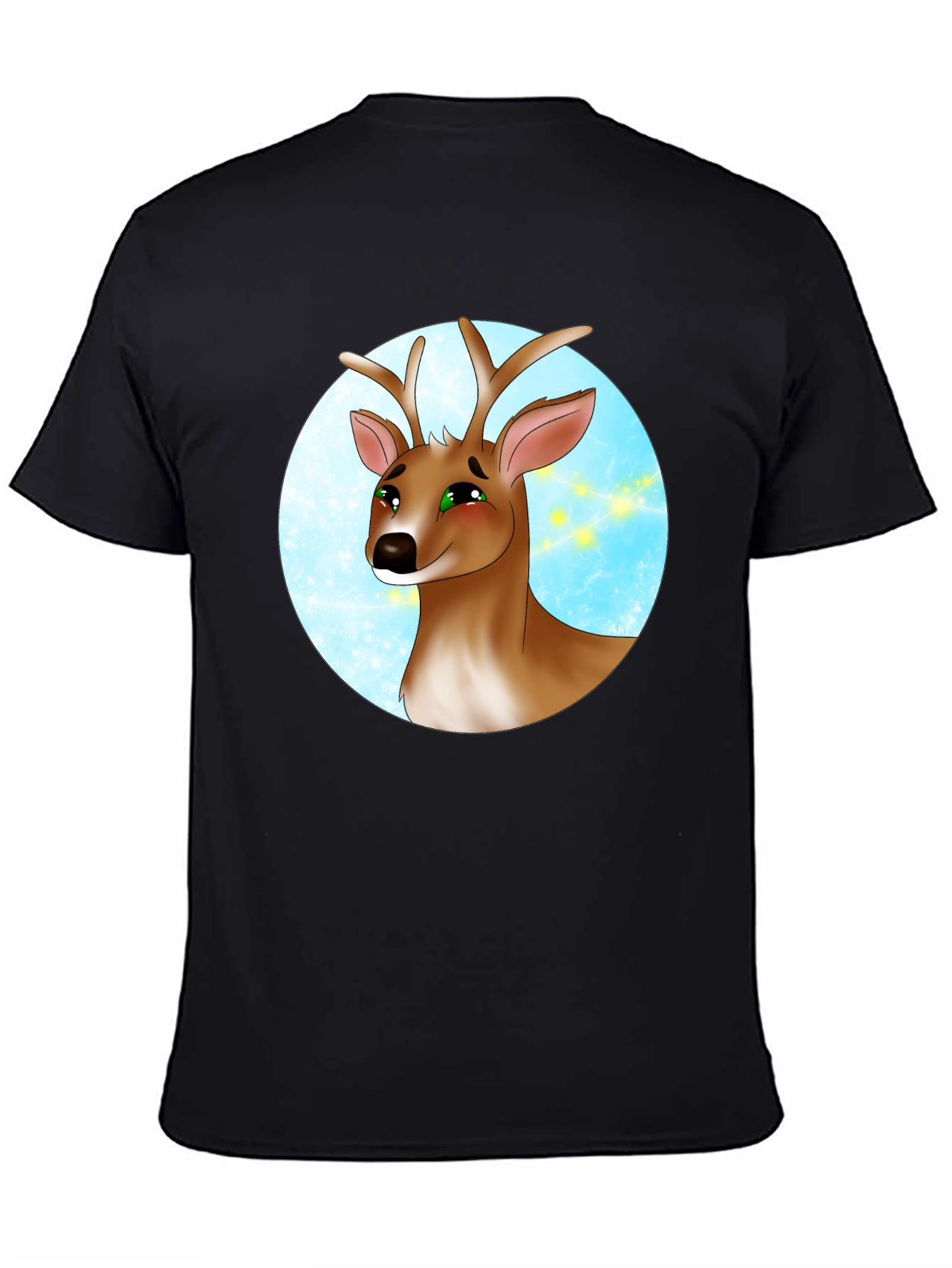 Deer Cartoon Graphic Print Black T-Shirt