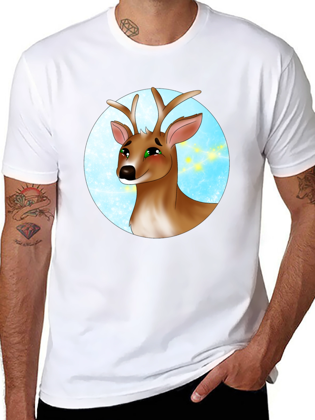 Deer Cartoon Graphic Print Black T-Shirt
