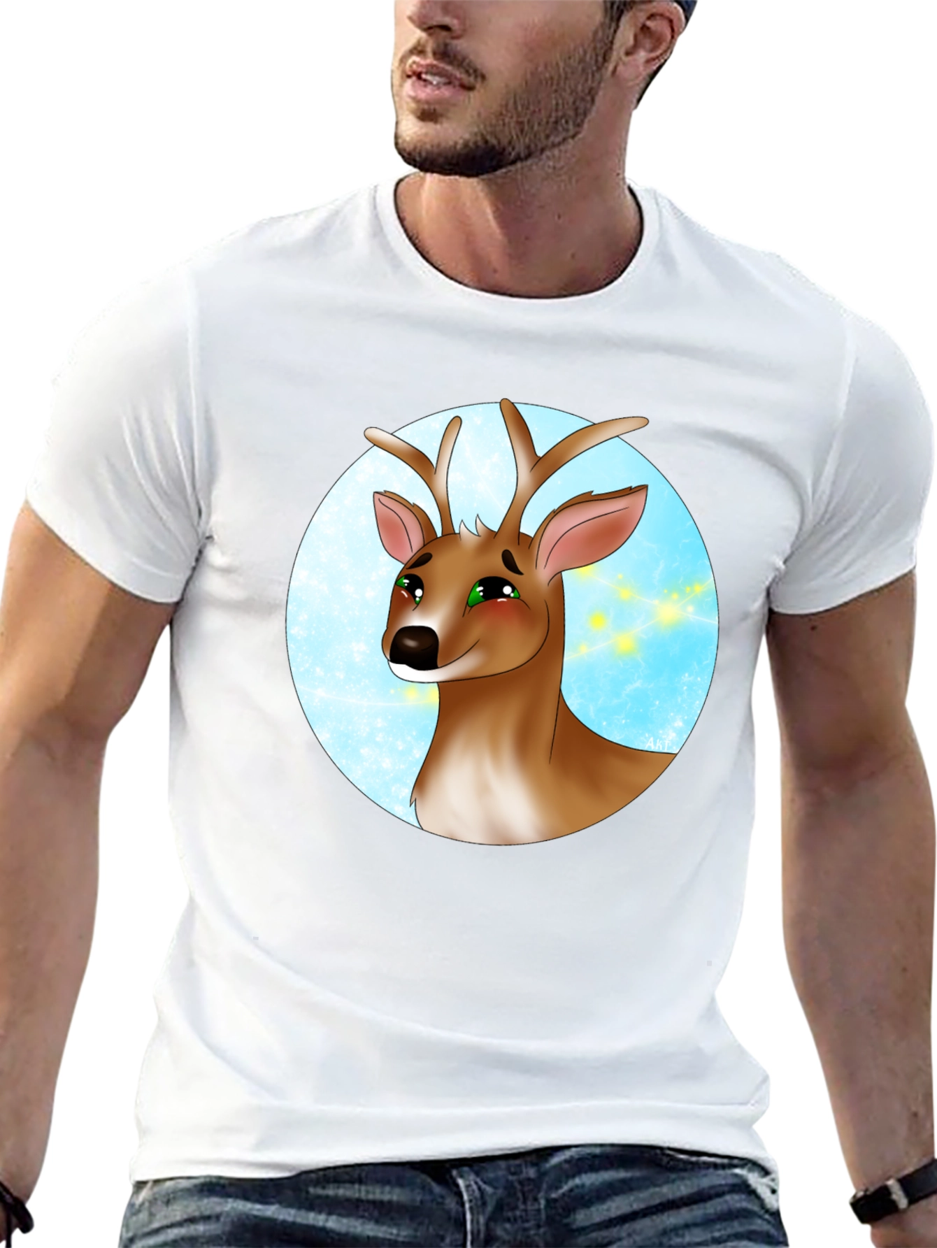 Deer Cartoon Graphic Print Black T-Shirt