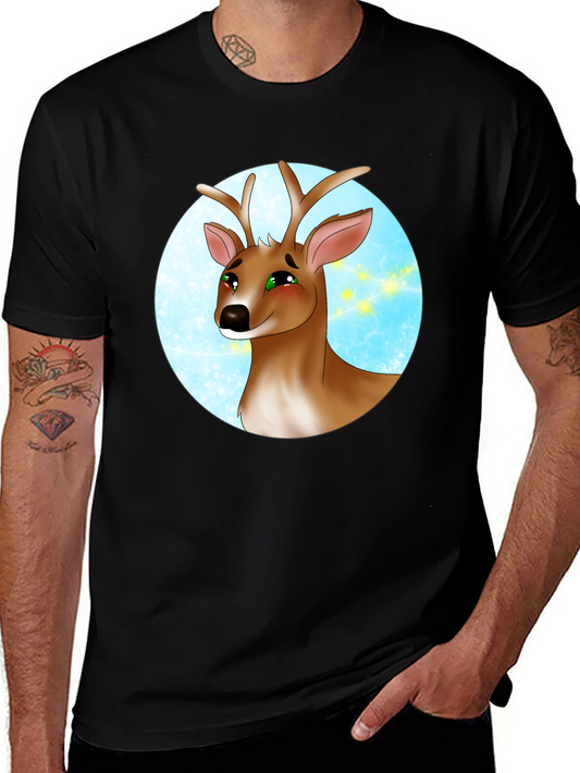 Deer Cartoon Graphic Print Black T-Shirt