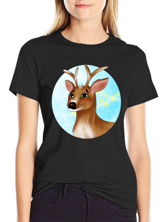 Deer Cartoon Graphic Print Black T-Shirt