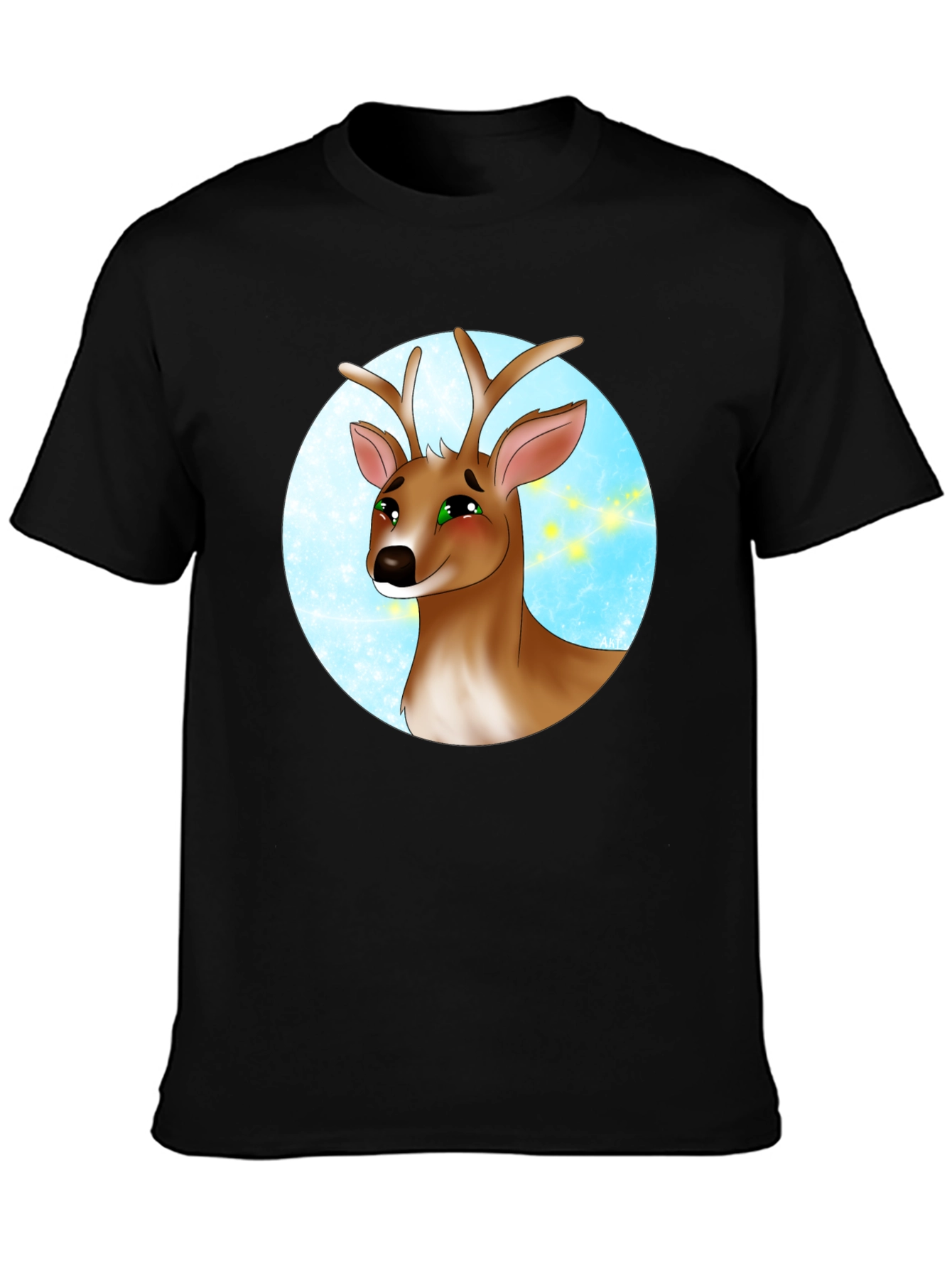 Deer Cartoon Graphic Print Black T-Shirt