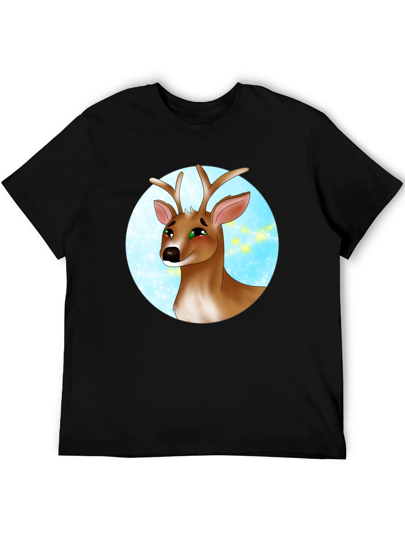 Deer Cartoon Graphic Print Black T-Shirt