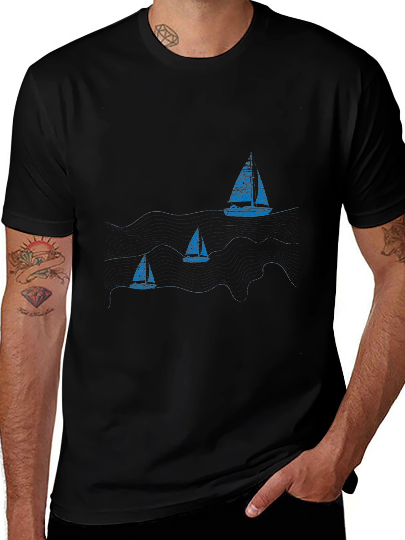 Nautical Sailboat Graphic Black T-Shirt